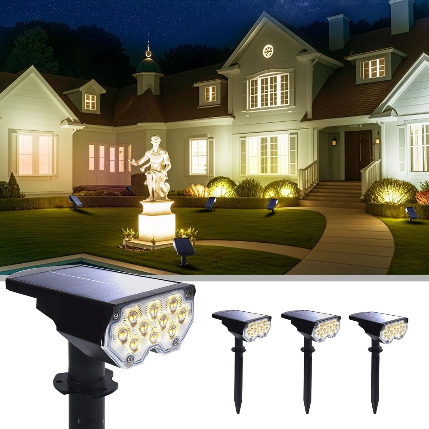 4 Pack Solar Powered Outdoor Spot Lights Outside Waterproof 20 LEDs Landscape Spotlights Dusk to Dawn for House Yard Tree, Plants, Walls, Path, Garden, Statues, Superior Accent Lamp Warm White