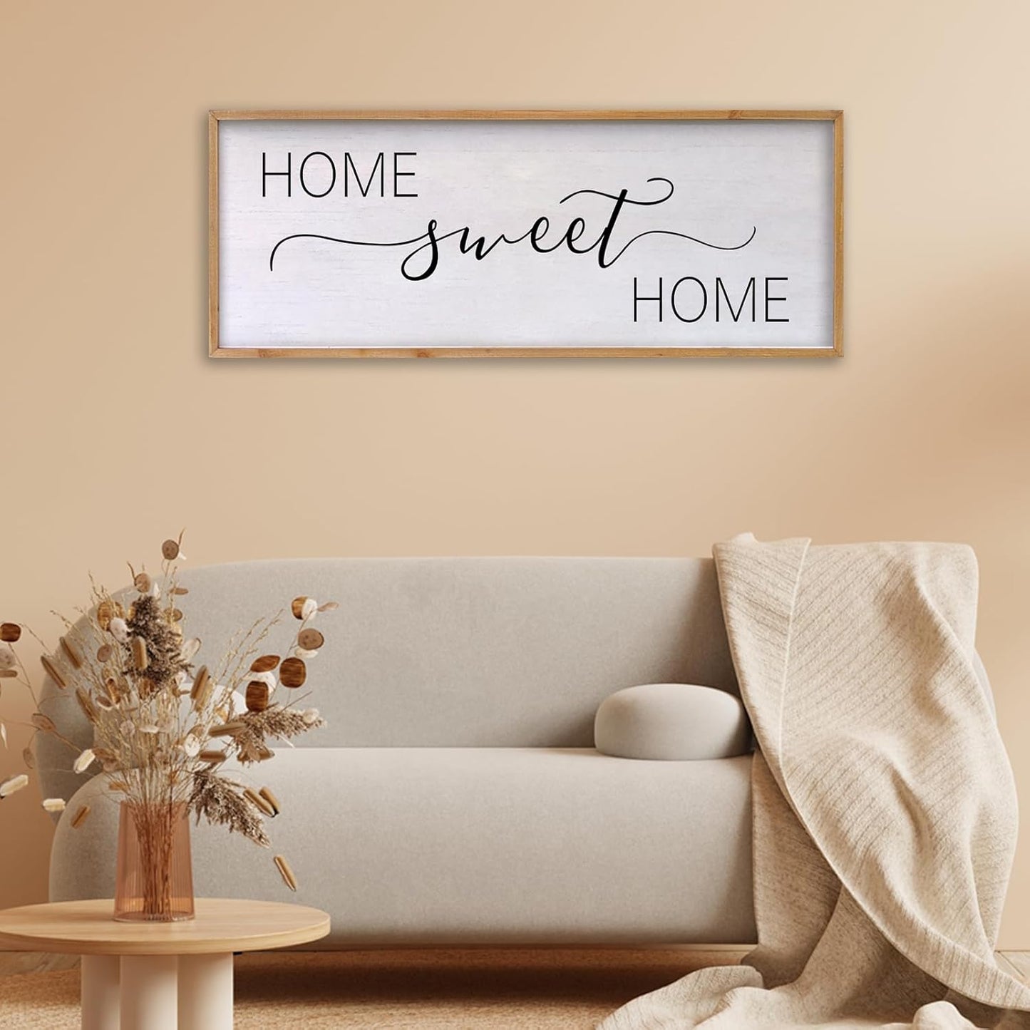 Home Sweet Home Sign Wall Decor 40"x15" Above Bed Living Room Large Wooden Framed Family Plaques Art (Wood)