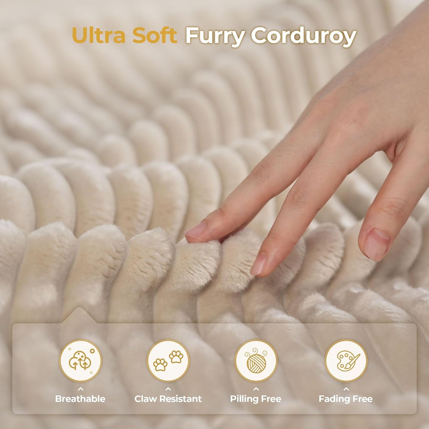 HOOOWOOO Modular Sectional Sofa,5 Pieces Sectional Couches for Living Room,98X66 L Shaped Cloud Couch with Ottoman Chaise Set(Beige Velvet Corduroy)