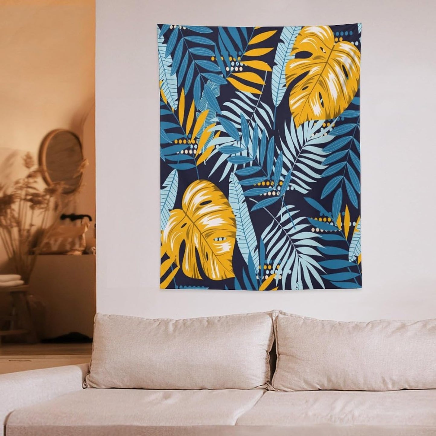 ICMOLYYENLO Palm Leaf Tapestry Wall Hanging, Tropical Leaves Plant Jungle Green Hawaiian Art Home Decor for Guest Bedroom Living Room Dormitory 60x60 Inch