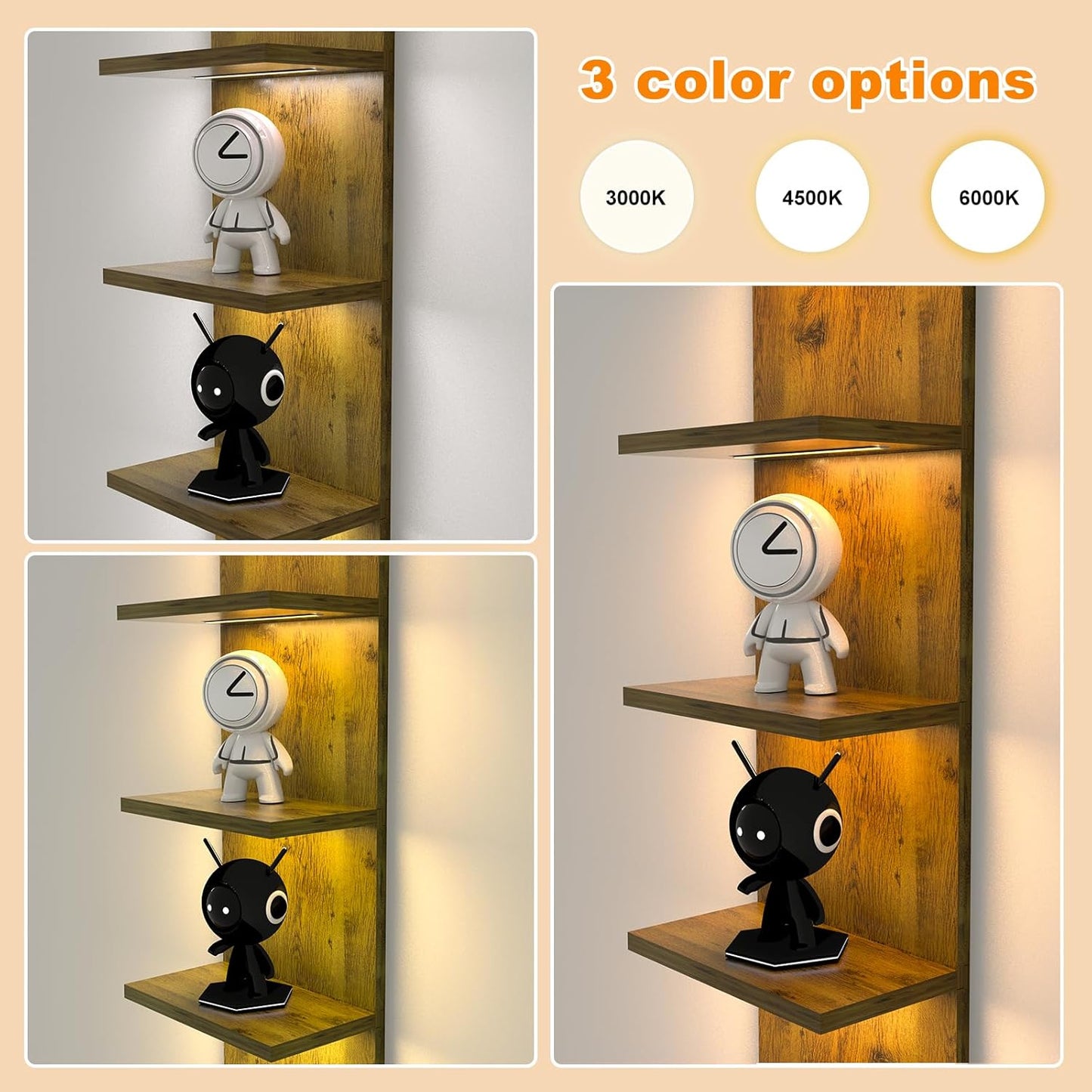 5 Tier Wall Shelf Unit, Modern Vertical Lack Wall Shelves with Light, Wall Mount, Floating Column Home Decor Shelves for Bedroom, Living Room, Vanity Storage Display(Dark Brown)