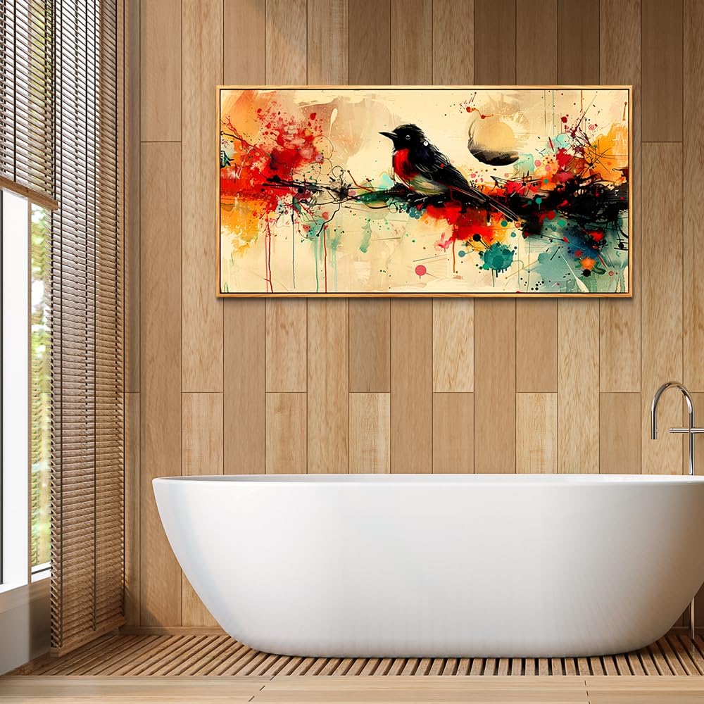 hyidecorart Wood Framed Wall Art For Living Room Wall Decor For Bedroom Office Home Wall Decor Pictures Posters Artwork Abstract Watercolor Bird Painting Hotel Canvas Art Modern Room Decoration