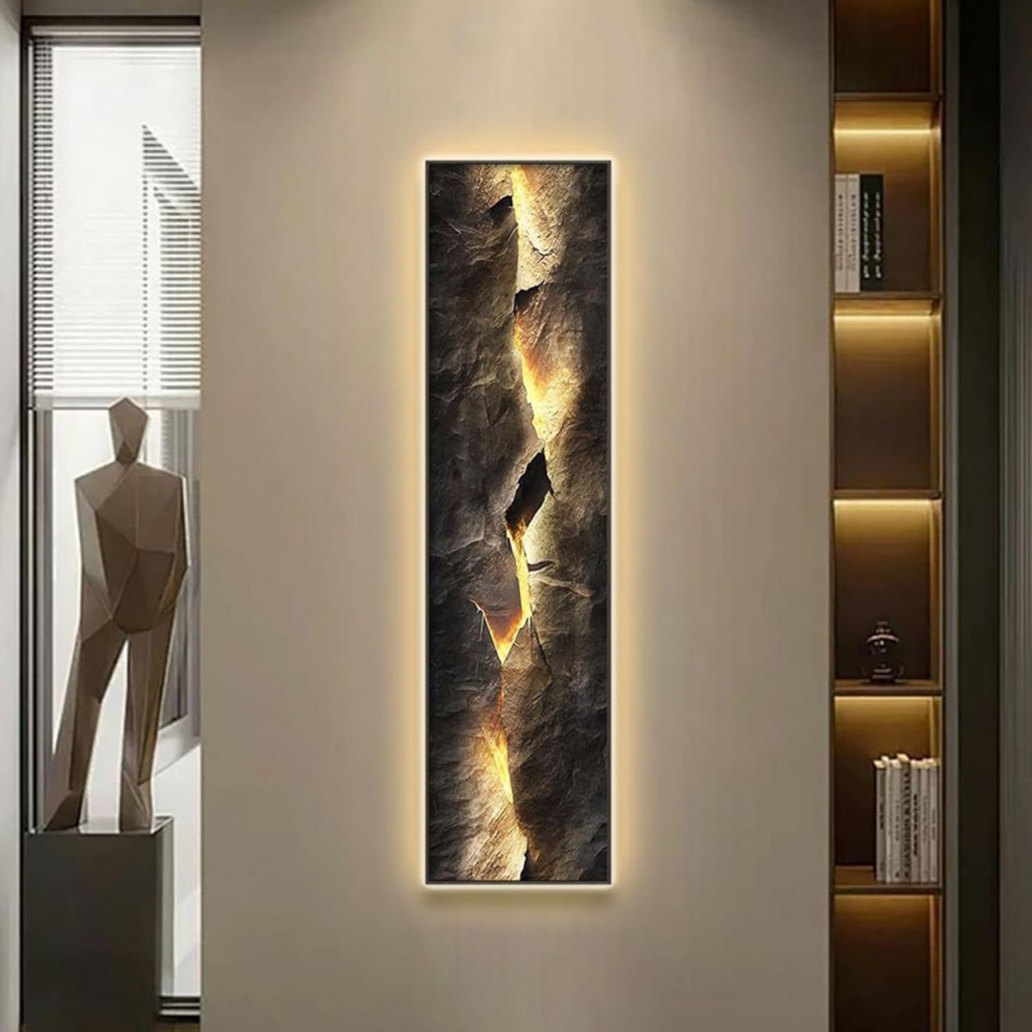 homary LED Wall Art – Backlit Abstract Cracked Stone Panel, USB-Powered Lighted Wall Decor for Living Room, Bedroom & Hallway, Modern Vertical Hanging (39.4" x 9.8")