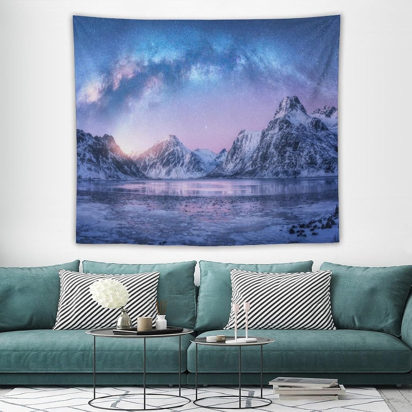 HZOHNAGO Mountain Tapestry Aurora Snow Mountain Sunset Pattern Printed Wall Tapestry Wall Hanging for Bedroom Living Room Dorm 60" W x 50" H