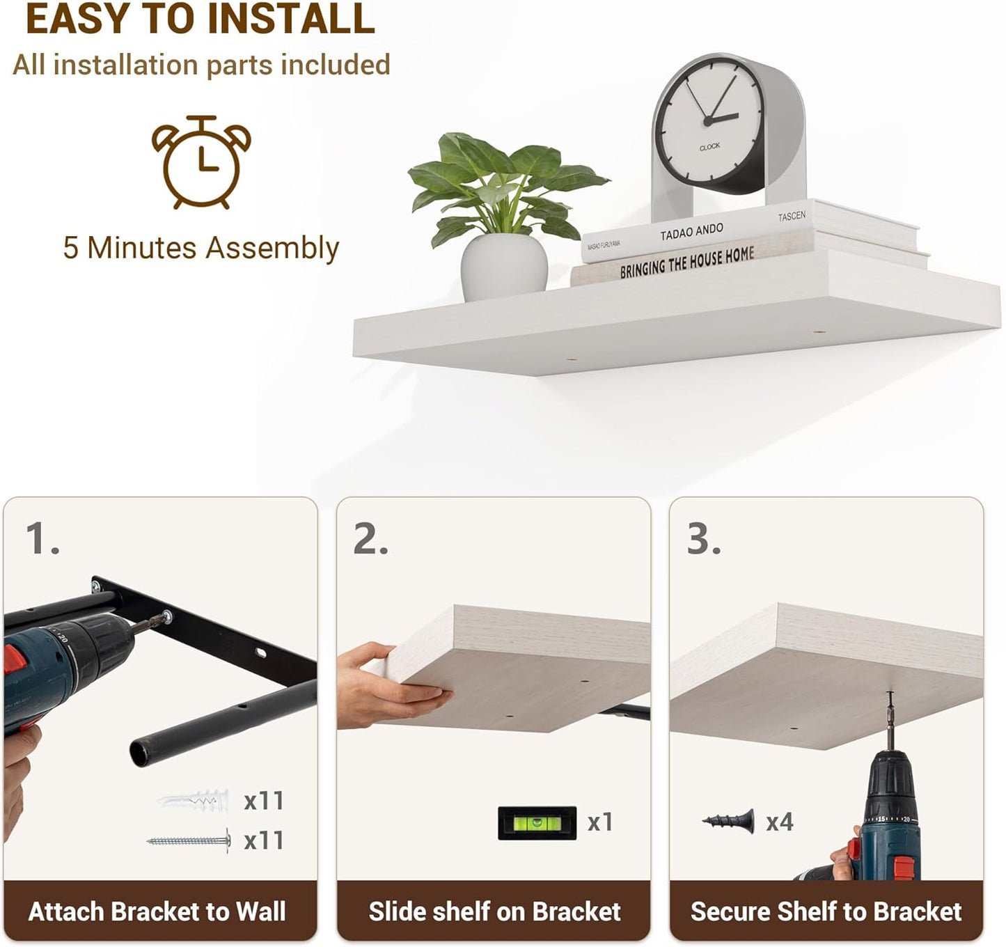 48 Inch Floating Shelves, 48"x9.25"x1.5" Inch Deep Floating Shelves for Wall, Wooden Shelves for Bathroom, Bedroom, Living Room, Cream White Oak