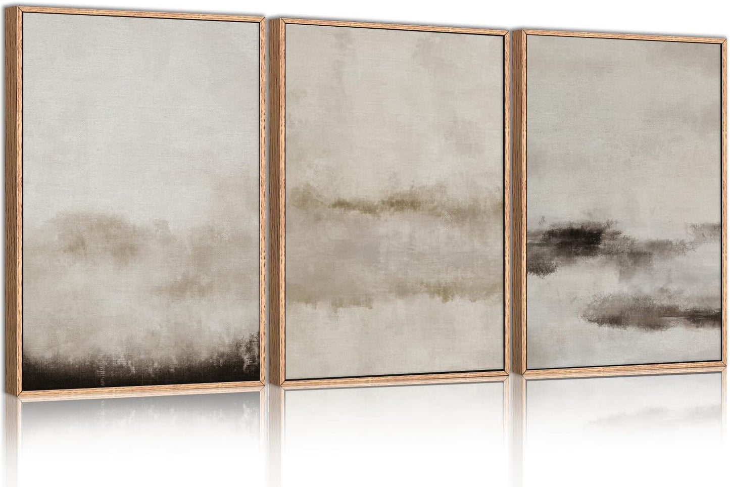 HPINUB Large Abstract Framed Canvas Wall Art Set,Minimalist Beige Gray Pastel Watercolor Wall Decor,Modern Illustration Neutral Art Painting for Living Room,Bedroom,Dining Room,Office -24"x36"x3