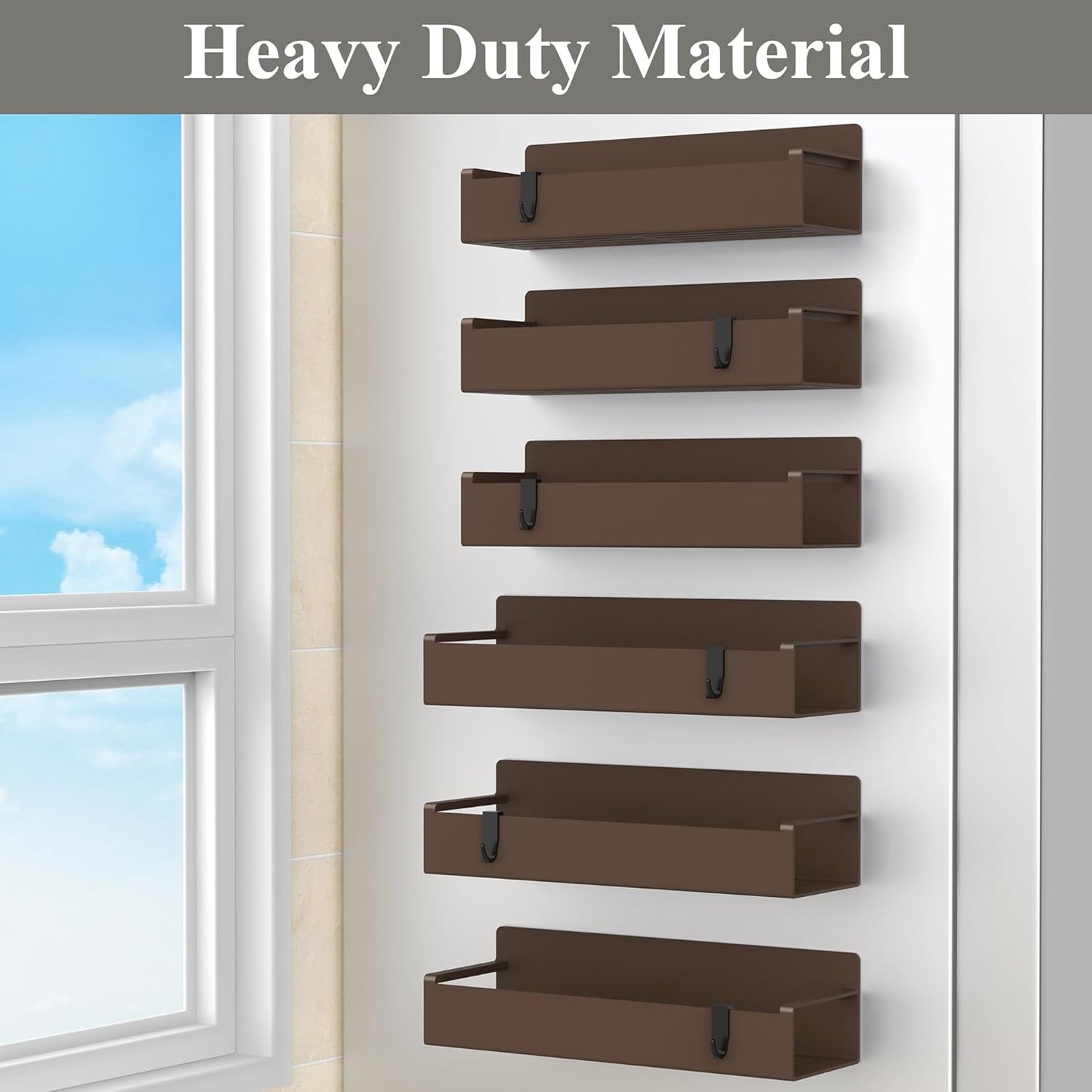 6 Pack Magnetic Spice Rack Organizer for Refrigerator and Oven, Brown Fridge Organizers and Storage for Kitchen