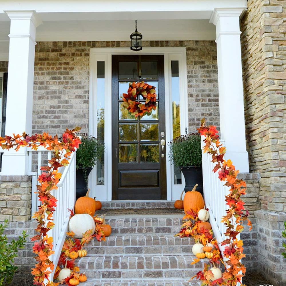 2 Pack Fall Maple Leaf Clearance, 5.9Ft/Piece Hanging Vine Garland Artificial Autumn Foliage Thanksgiving Decor for Home Wedding Fireplace Party Christmas