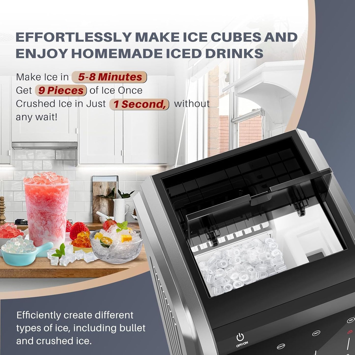 ICEPURE Multi-Function WiFi Water Cooler with Bullet and Crushed/Chewable Ice Maker, 5 Gallon Bottle Bottom Loading, Hot Cold Water Dispenser Built-in Ice Machine Combo, 35lbs/24H, Stainless Steel