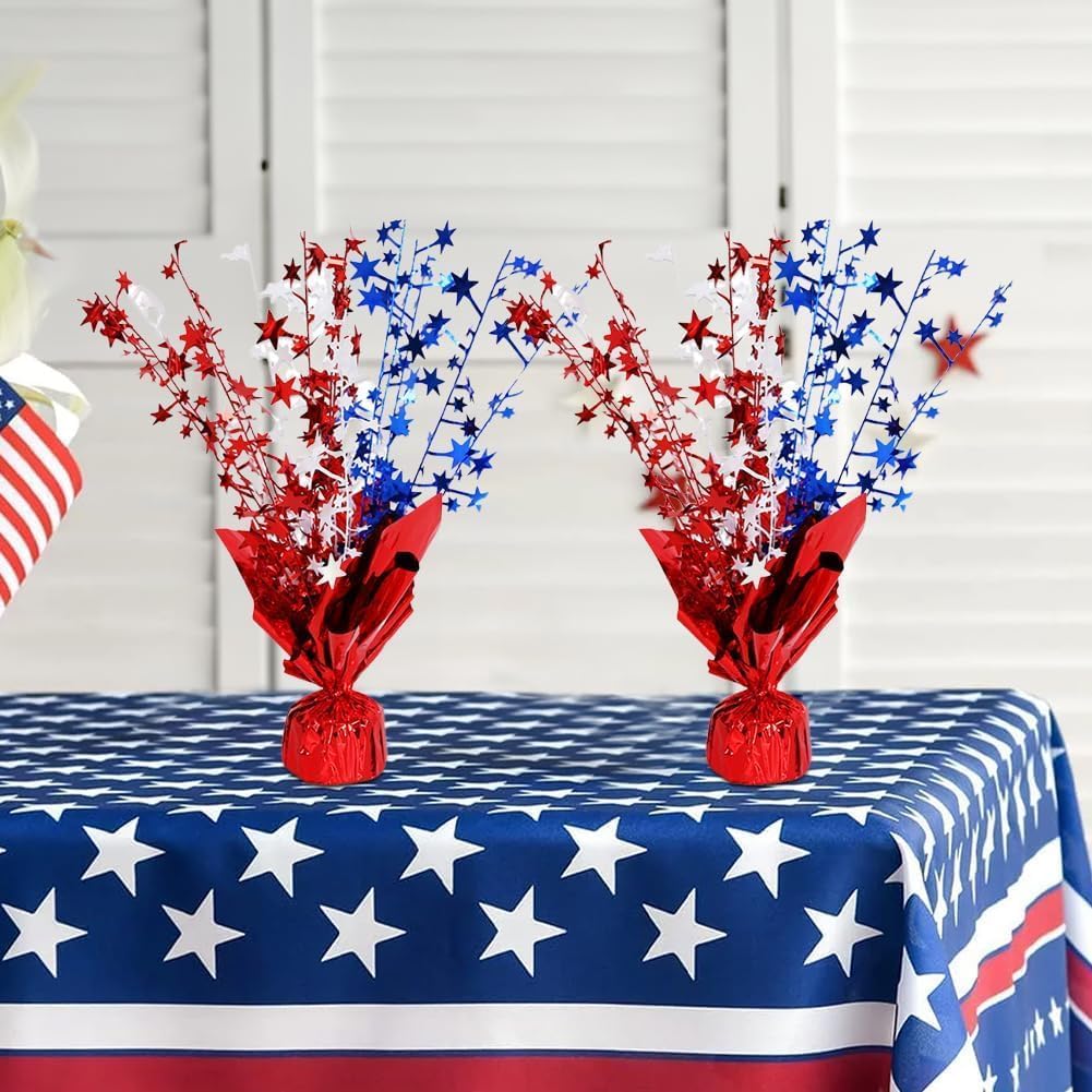 6 Pack 4th of July Table Centerpiece Decoration Metallic Foil Spray Star Burst Patriotic Decoration Independence Day Labor Day Veteran Day Memorial Day Party Supplies, Red White and Blue