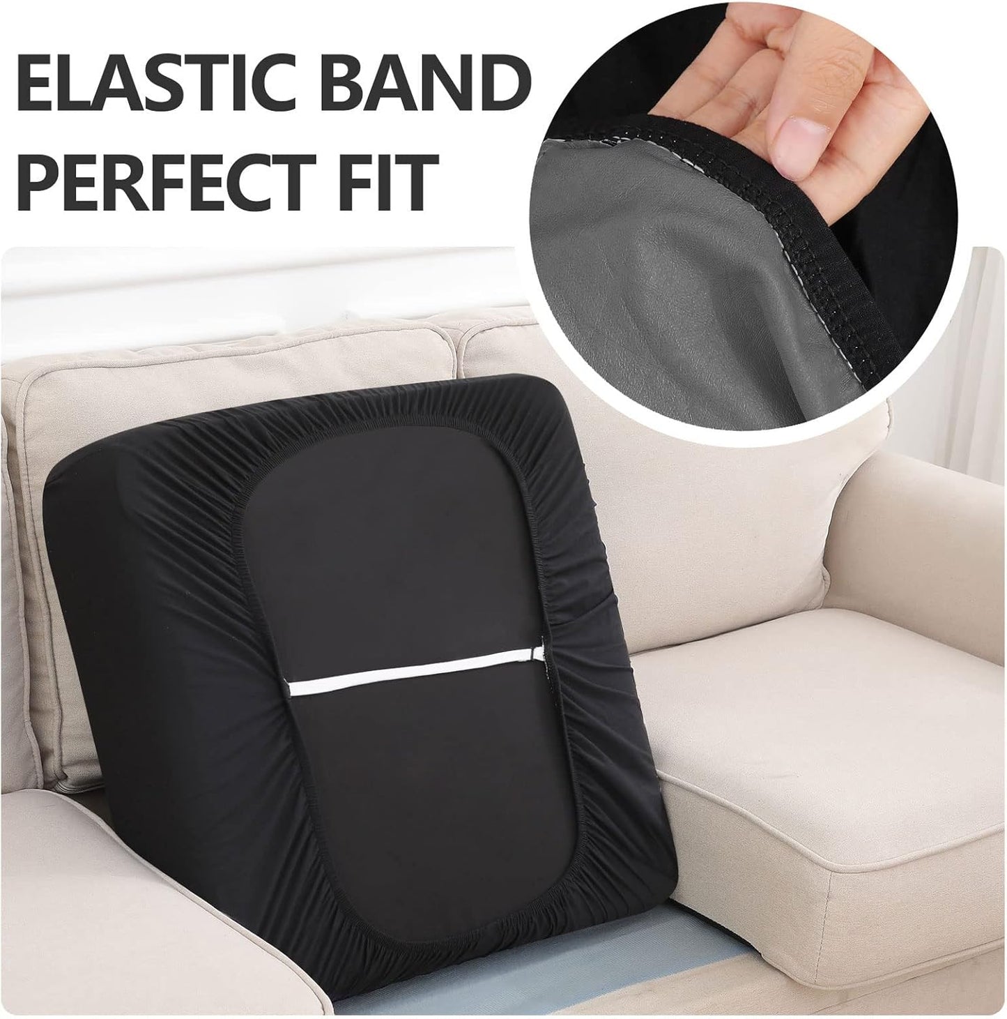 hyha Waterproof Couch Cushion Covers, Stretch Sofa Couch Seat Slipcover for Dog Washable, Non-Slip Waterproof Outdoor Cushion Covers for Patio Furniture Replacement (2 Pieces, Black)