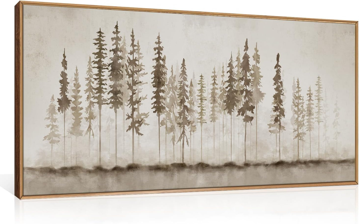 HPINUB Misty Forest Framed Canvas Wall Art Set, Foggy Pine Tree Wall Decor, Pastel Nature Landscape Wall Painting, Evergreen Coniferous Plant Art Print for Living Room, Bedroom, Office - 20"x40"