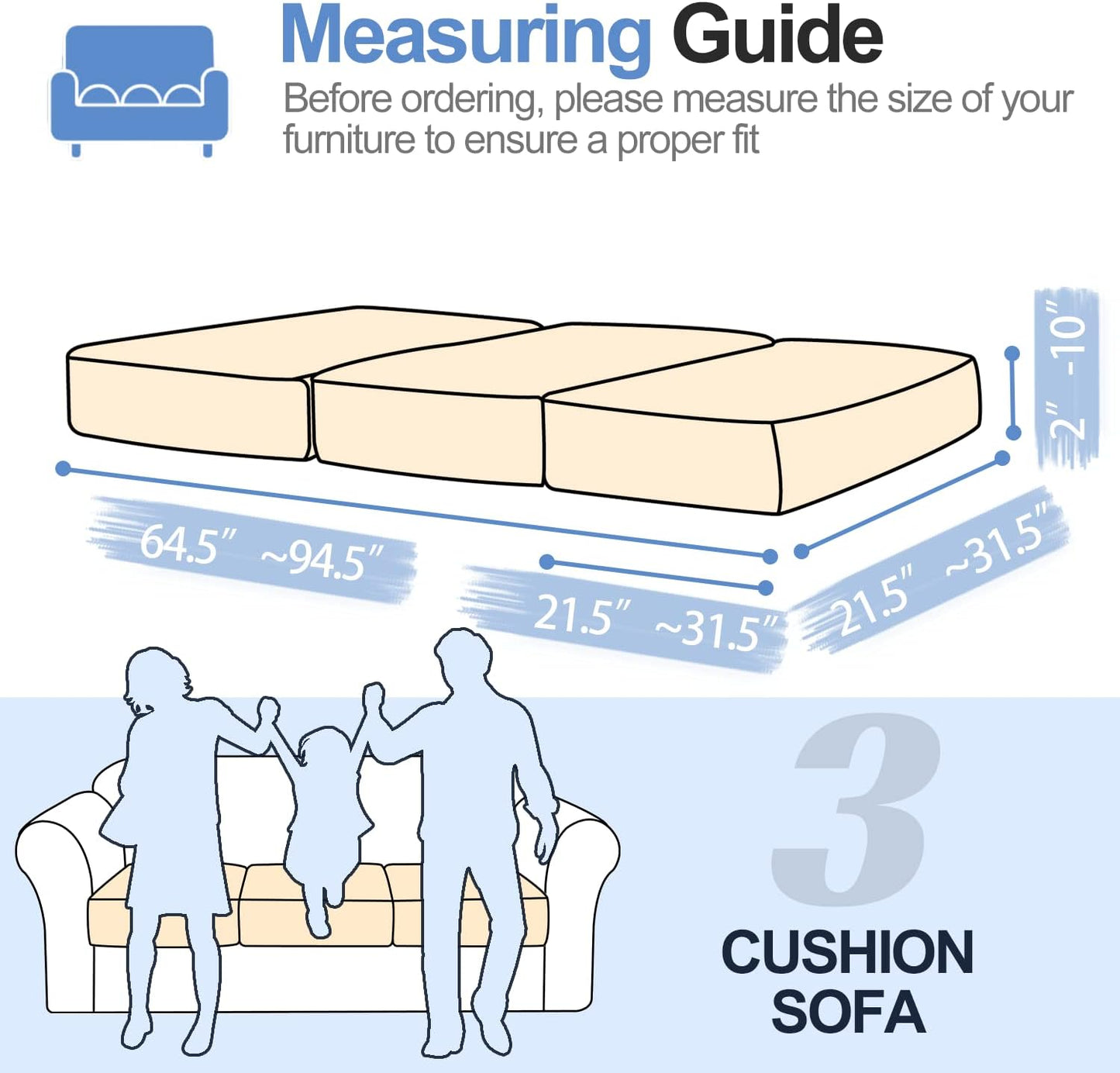 Individual Couch Cushion Covers, Stretch Sectional Couch Covers for L Shaped Sofa, Softer Chenille Sofa Covers for 3 Couch Cushions, Non-Slip Seat Slipcover Protector (3 Piece, Beige)