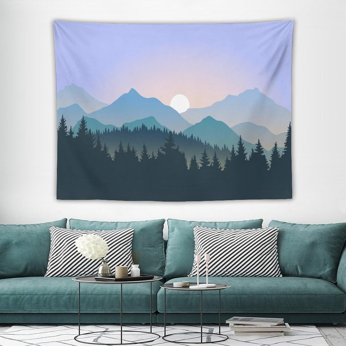 HZOHNAGO Mountain Tapestry Forest Mountain Sunrise Pattern Printed Wall Tapestry Wall Hanging for Bedroom Living Room Dorm 80" W x 60" H
