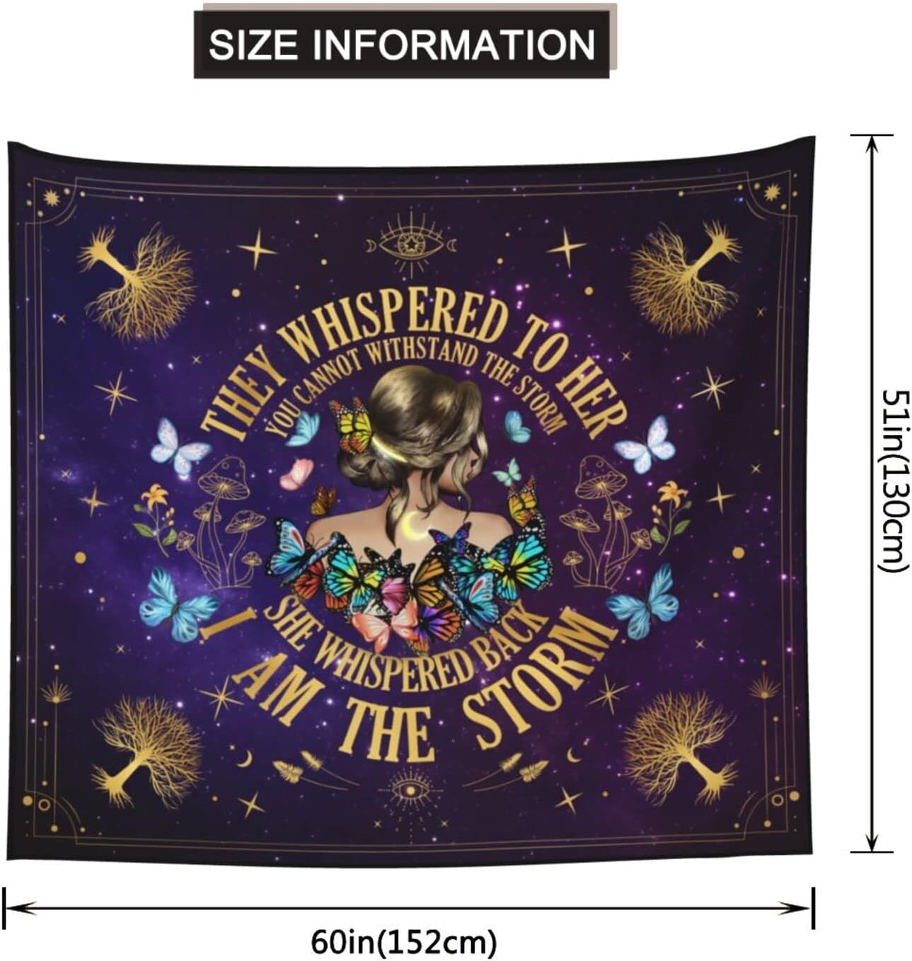 Inspirational Quote Tapestry,They Whispered to Her You Cannot Withstand The Storm Positive Motivational Uplifting Encouragement Gifts Wall Decor for Bedroom,Inspirational Gift for Women Teens Girls