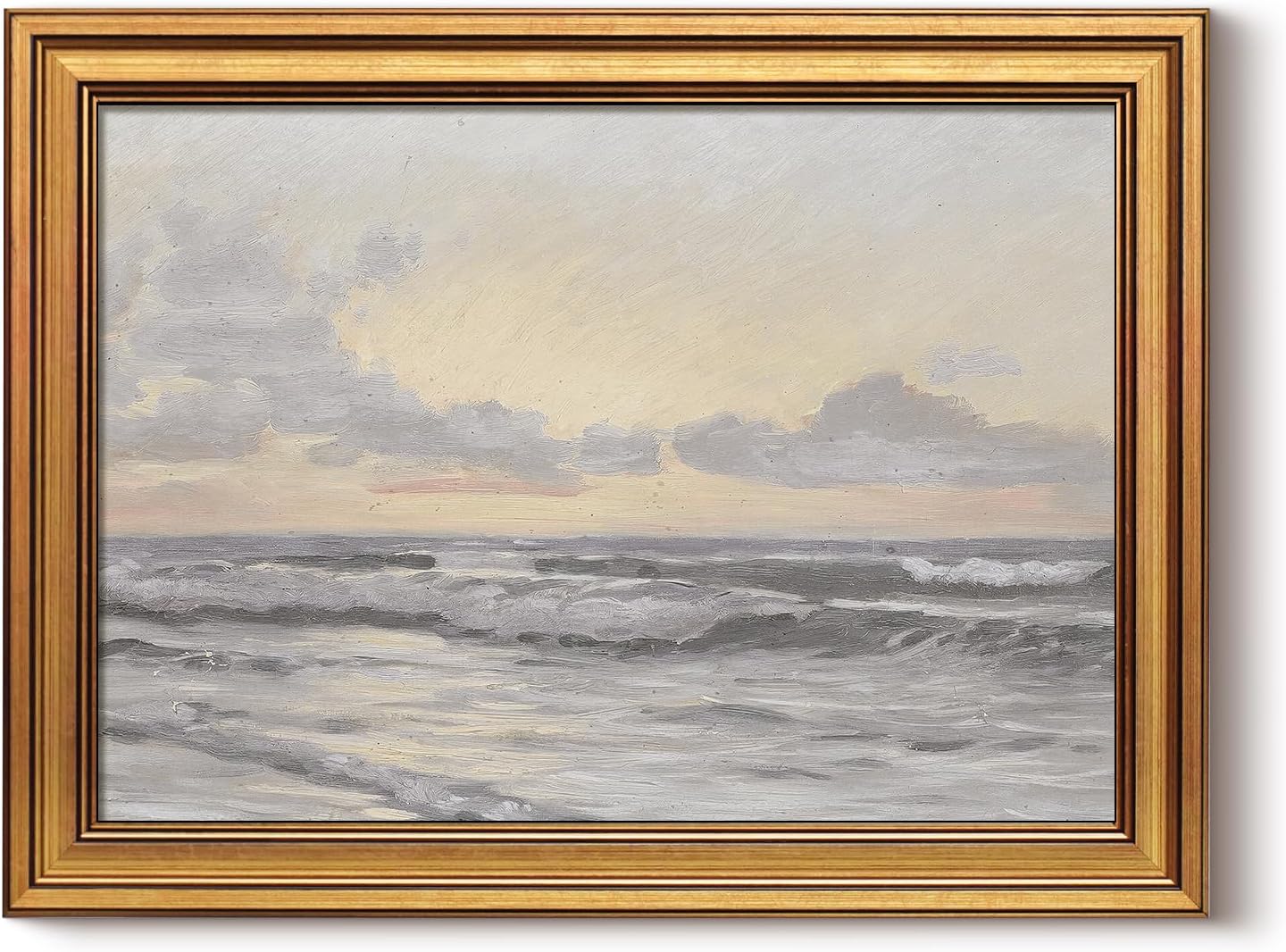 HUARCEY Gold Framed Vintage Wall Art for Living Room, Landscape Painting Prints Shelf Decor for Kitchen, Aesthetic Bedroom Wall Art, Christmas Gifts for Friends or Family (Sea or Sky - 12"x16")