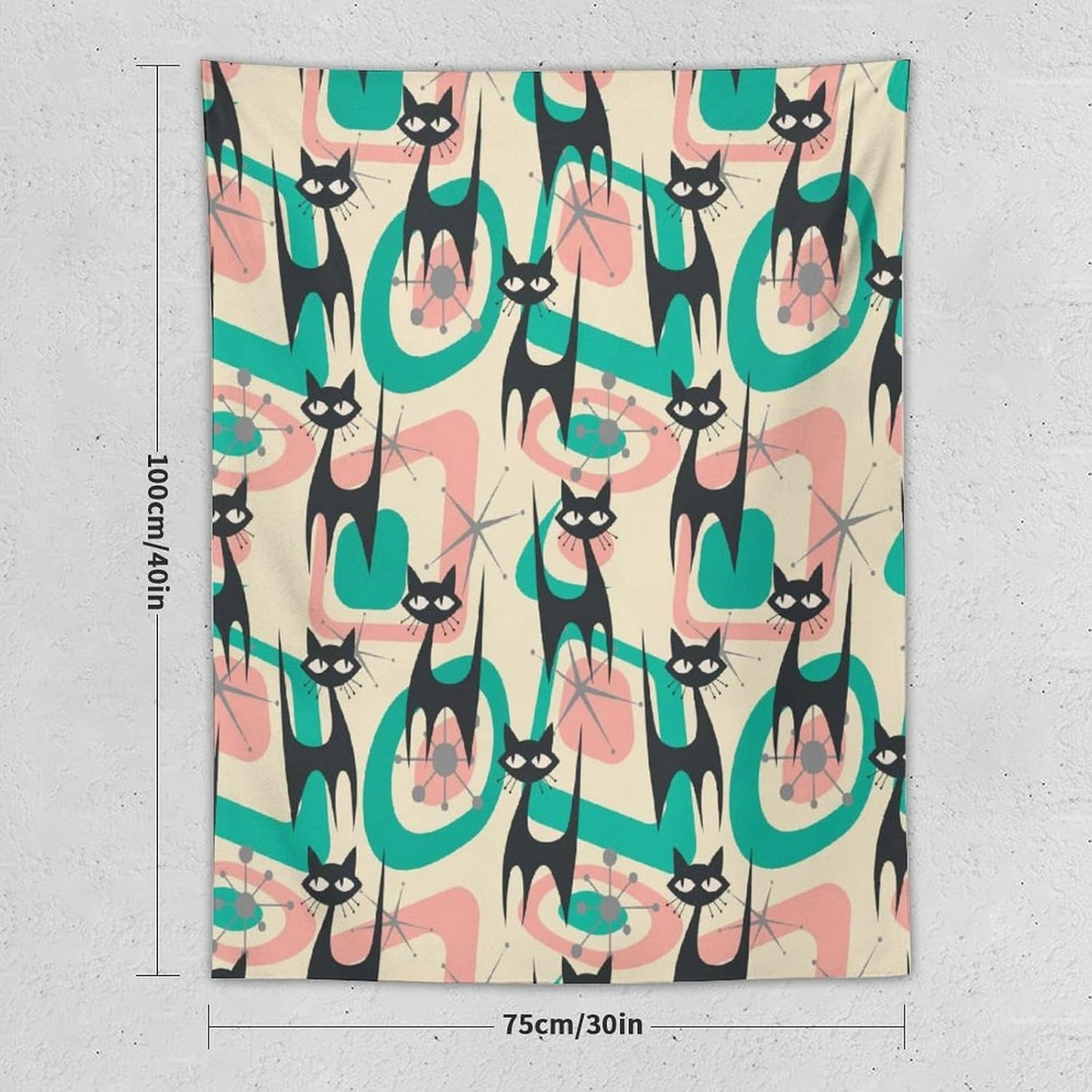 ICMOLYYENLO Boho Medieval Cat Tapestry, Abstract Atomic Starburst Geometric Aesthetic Art Wall Hanging For Bedroom Living Room Dormitory 60x80 Inches