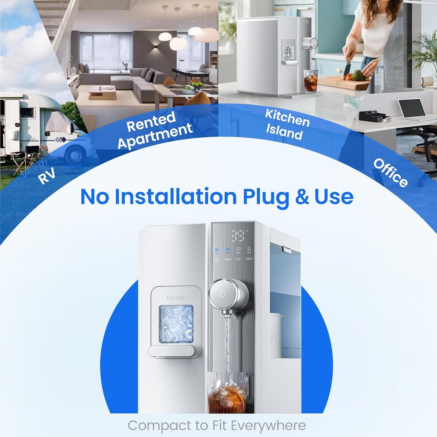 Ice Maker Water Filter Dispenser, 3 in1 Countertop Instant Hot & Cold Water -7 Stage Purification with Remineralization 7 Temperature & 5 Dispensing Volume Options Portable No Installation.