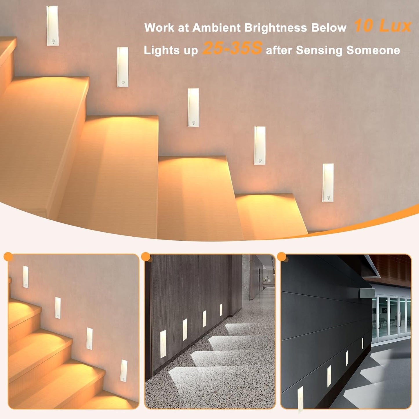 3W Recessed Motion Sensor Step Light, 3000K Warm White Night Wall Lights for Indoor Hallway, IP65 Waterproof Trimless Stair Lighting (White Finish)