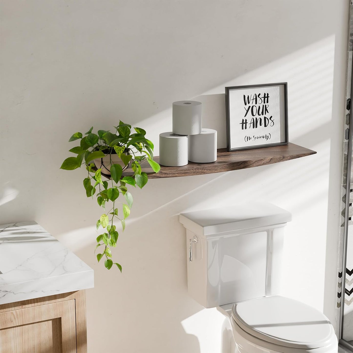 24’’ Black Walnut Floating Shelves - 6 Inch Deep Solid Wood Floating Shelf for Wall, Rustic Zen TV Shelf Wall Mounted, Live Edge Shelf with Invisible Brackets for Living Room, Bedroom, Kitchen.