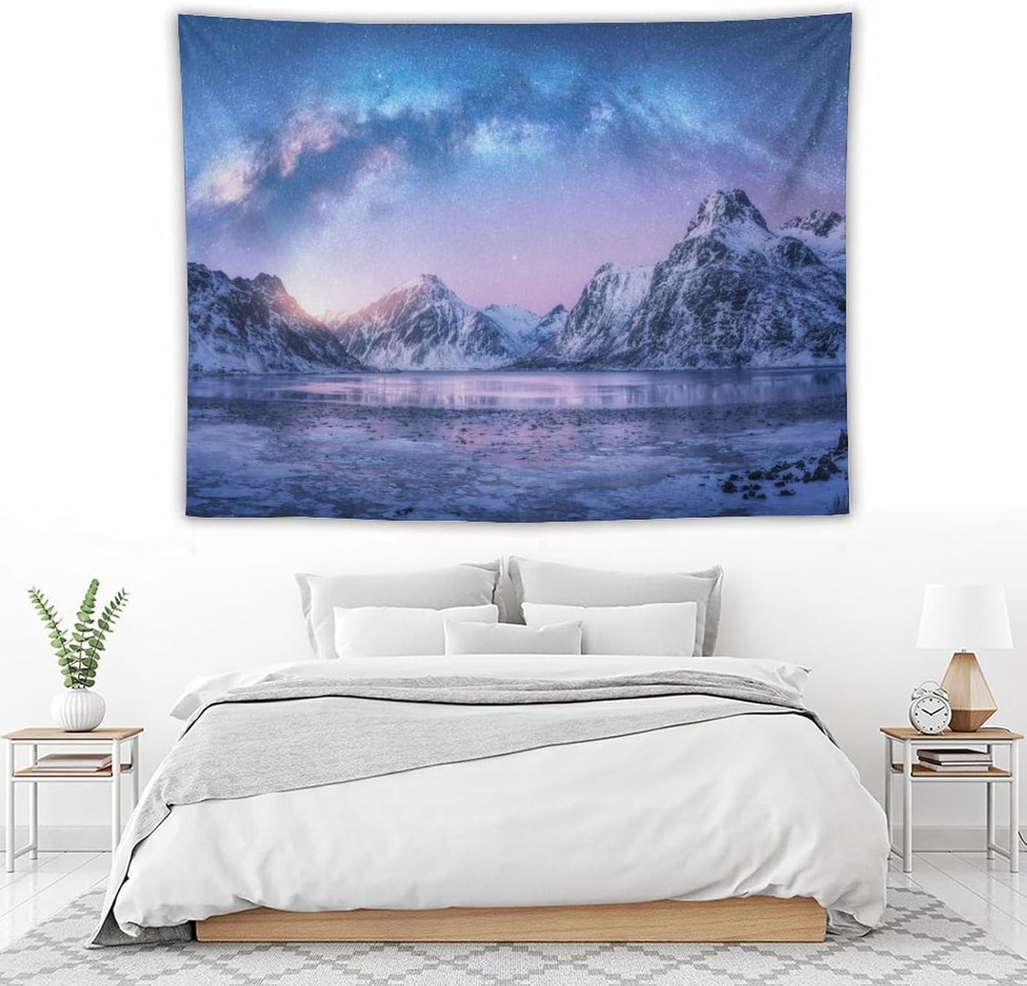 HZOHNAGO Mountain Tapestry Aurora Snow Mountain Sunset Pattern Printed Wall Tapestry Wall Hanging for Bedroom Living Room Dorm 80" W x 60" H