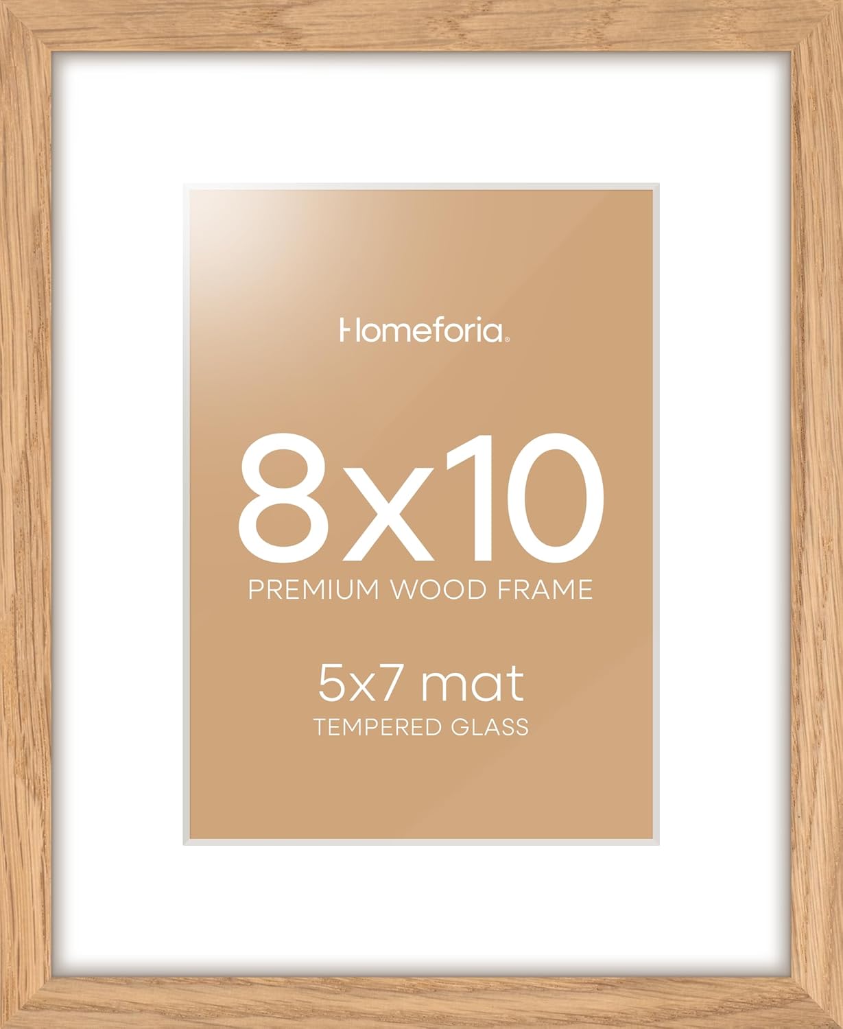Homeforia 8 x 10 Wood Picture Frame, High End Natural Oak 8x10 Light Wooden Frames with Mat 5x7 inch Photo, 8 x 10 Frame Matted to 5 x 7 Art, Wall or Tabletop Frame, Tempered Glass, Wall Kit, Set of 1