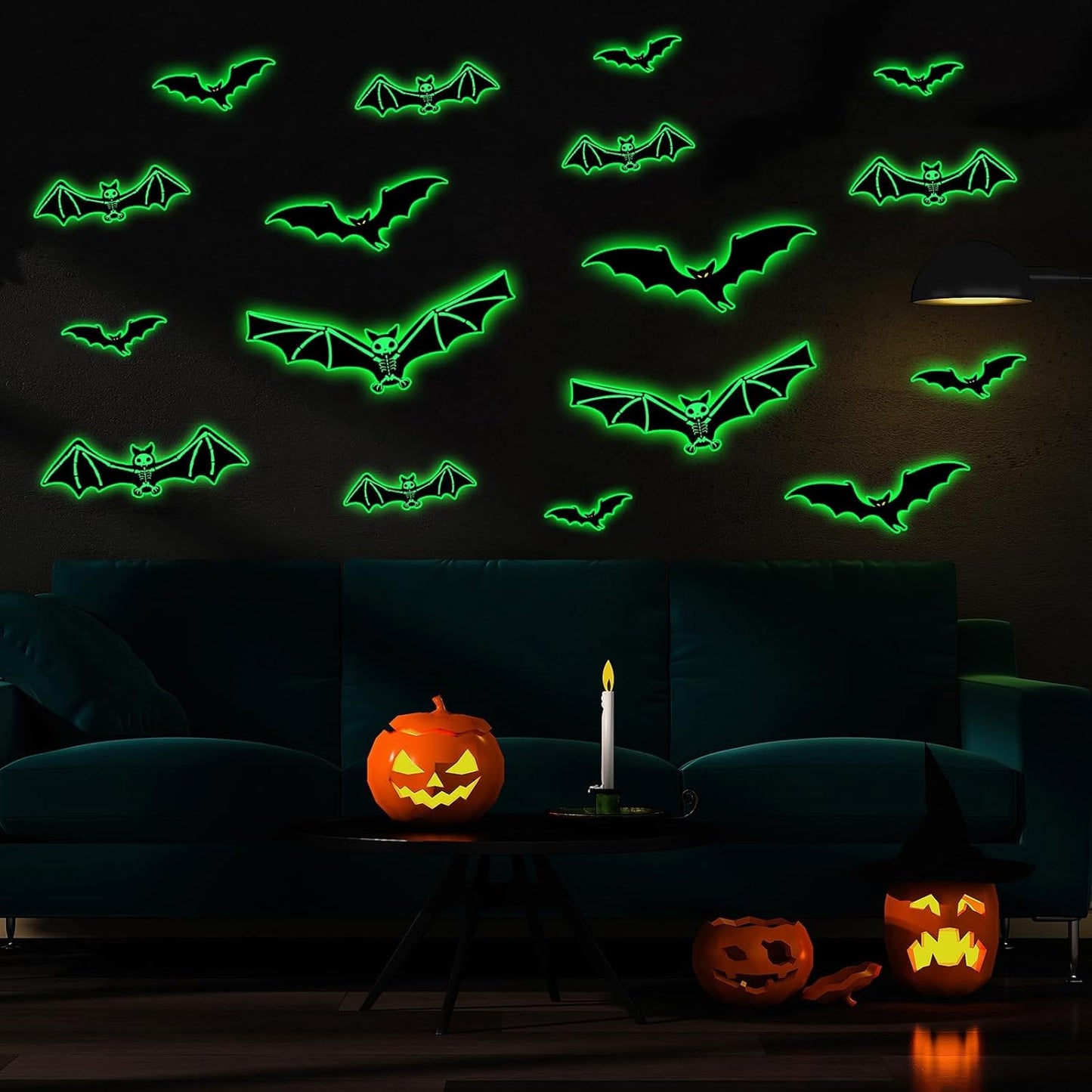 3 Sheets Glow in The Dark Halloween Skeleton Bat Decals Luminous Halloween Skeleton Bat Stickers Removable Bat Wall Decor Glowing Window Clings for Scary Halloween Theme Party Decorations