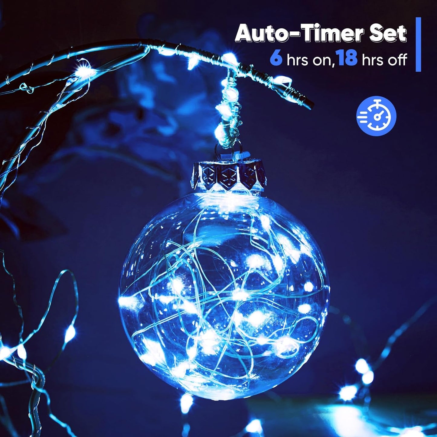 4 Pack 16.4 Ft. Battery Operated Outdoor String Lights with Remote & Timer, LED Blue Fairy Lights, Waterproof Twinkle Lights for Bedroom, Dorm, Mason Jar, Wedding, Party, Christmas