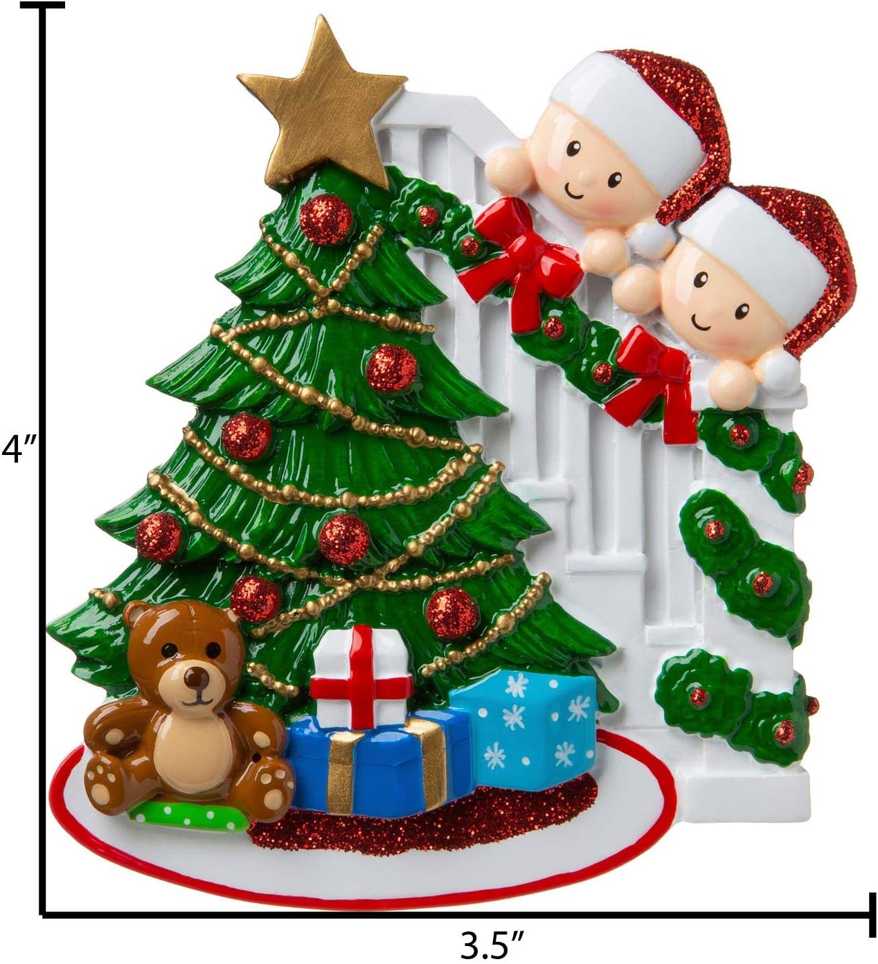 3D Personalized Our First Christmas Ornament 2025 | Peeking Over Staircase Couple Ornaments in Santa Hat Couples Ornament 2025 Family of 2 Unique for a Couple Ornaments Couples Gifts
