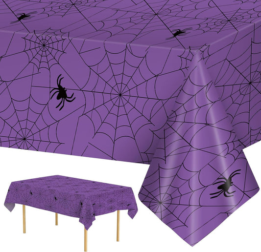 2 Pcs Halloween Tablecloth - Plastic Halloweens Spider Webs Table Cloth, Purple Disposable Rectangle Spiderweb Table Cover for Halloween Party Decorations Supplies Favors Tables Decor, 108 x 54 Inch