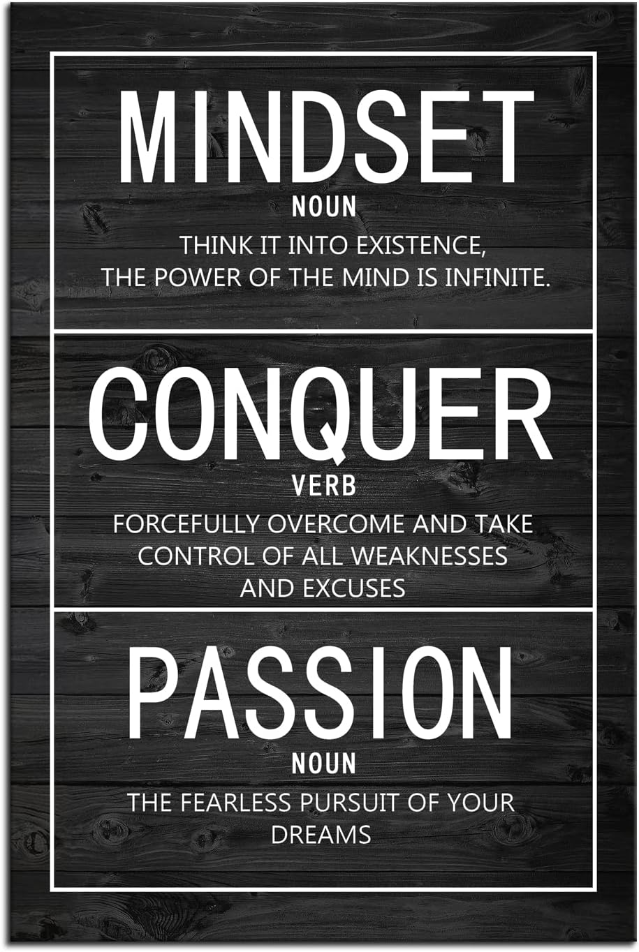 Inspirational Poster Passion Mindset Conquer Motivational Canvas Wall Art Paintings Inspiration Artwork Living Room Office Prints Wall Decor Decoration Wooden Framed Ready to Hang [24''Wx 36''H]