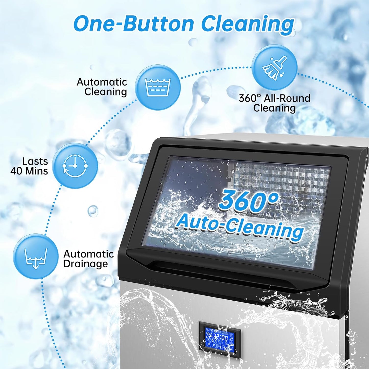 Ice Machine Commercial Ice Maker Machine, 450 Lbs /24H, 200 lbs Bin, Under Counter Built-in or Freestanding, Stainless Steel Household Use, Restaurant Bar Kitchen Cafe