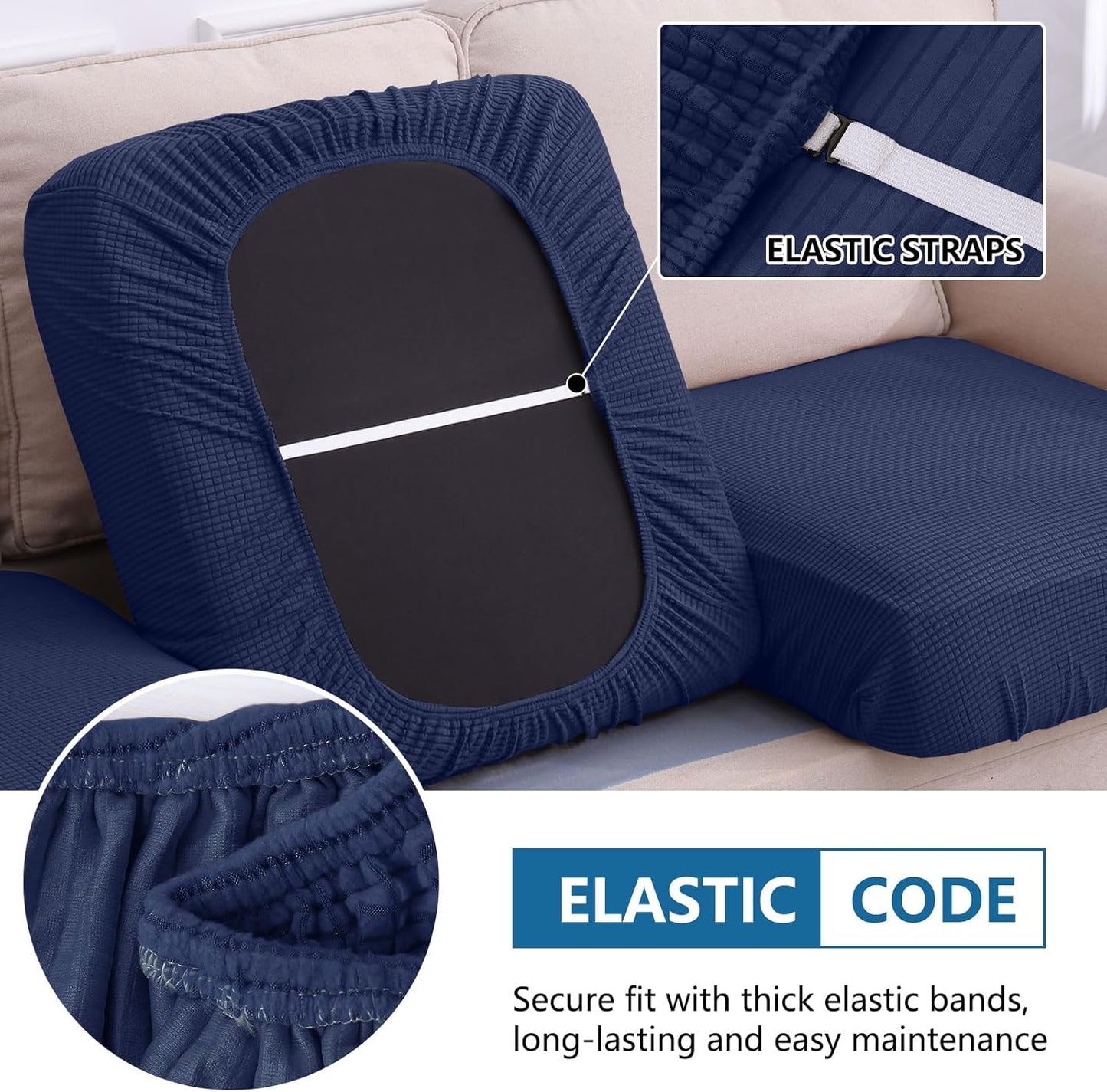 hyha Waterproof Couch Cushion Covers for Pets, Non Slip Sofa Seat Cover for Dogs Washable, Soft Thick Stretch Jacquard Fabric, Sofa Slipcovers with Elastic Bottom (1 Piece for Backrest L, Navy)