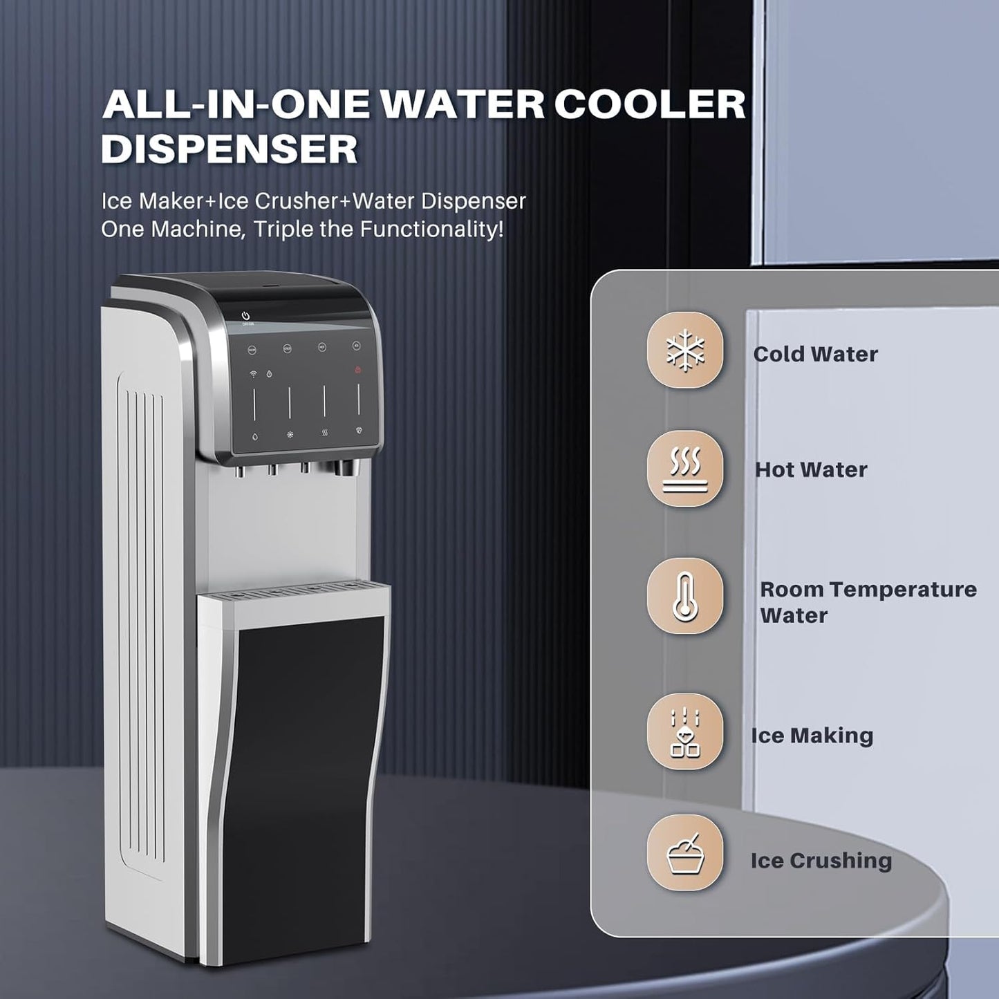 ICEPURE Multi-Function WiFi Water Cooler with Bullet and Crushed/Chewable Ice Maker, 5 Gallon Bottle Bottom Loading, Hot Cold Water Dispenser Built-in Ice Machine Combo, 35lbs/24H, Stainless Steel