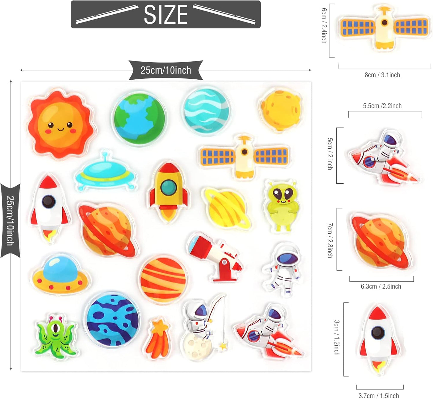 20 PCS Outer Space Thick Gel Clings Galaxy Window Gel Clings Decals Stickers for Kids Toddlers and Adults Home Airplane Classroom Nursery Outer Space Party Supplies Decorations Removable and Reusable