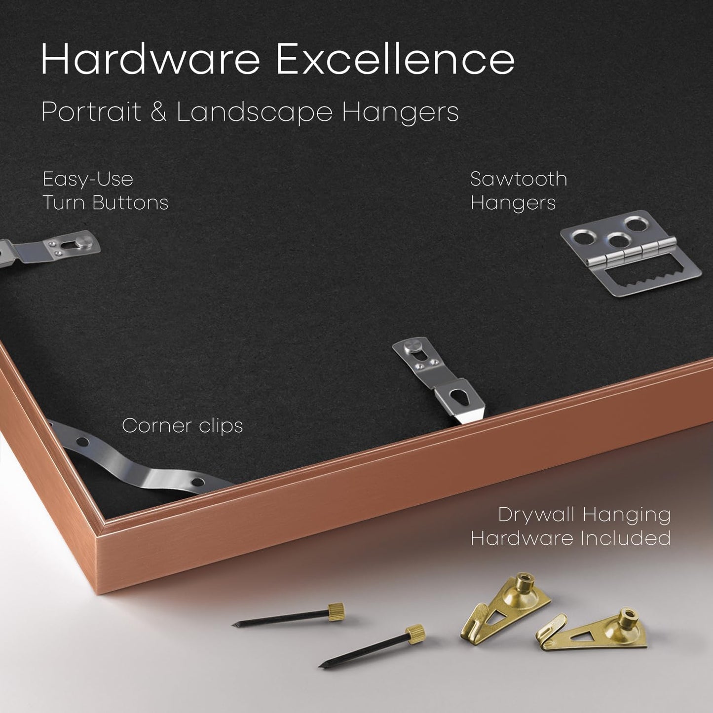 Homeforia 18x24 Frame Rose Gold, High End Metal 18x24 Poster Frames with Mat 16x20 inch Photo, 18 x 24 Rose Gold Picture Frame Matted to 16 by 20 Print, 24x18 Frame, Tempered Glass, Wall Kit, Set of 1