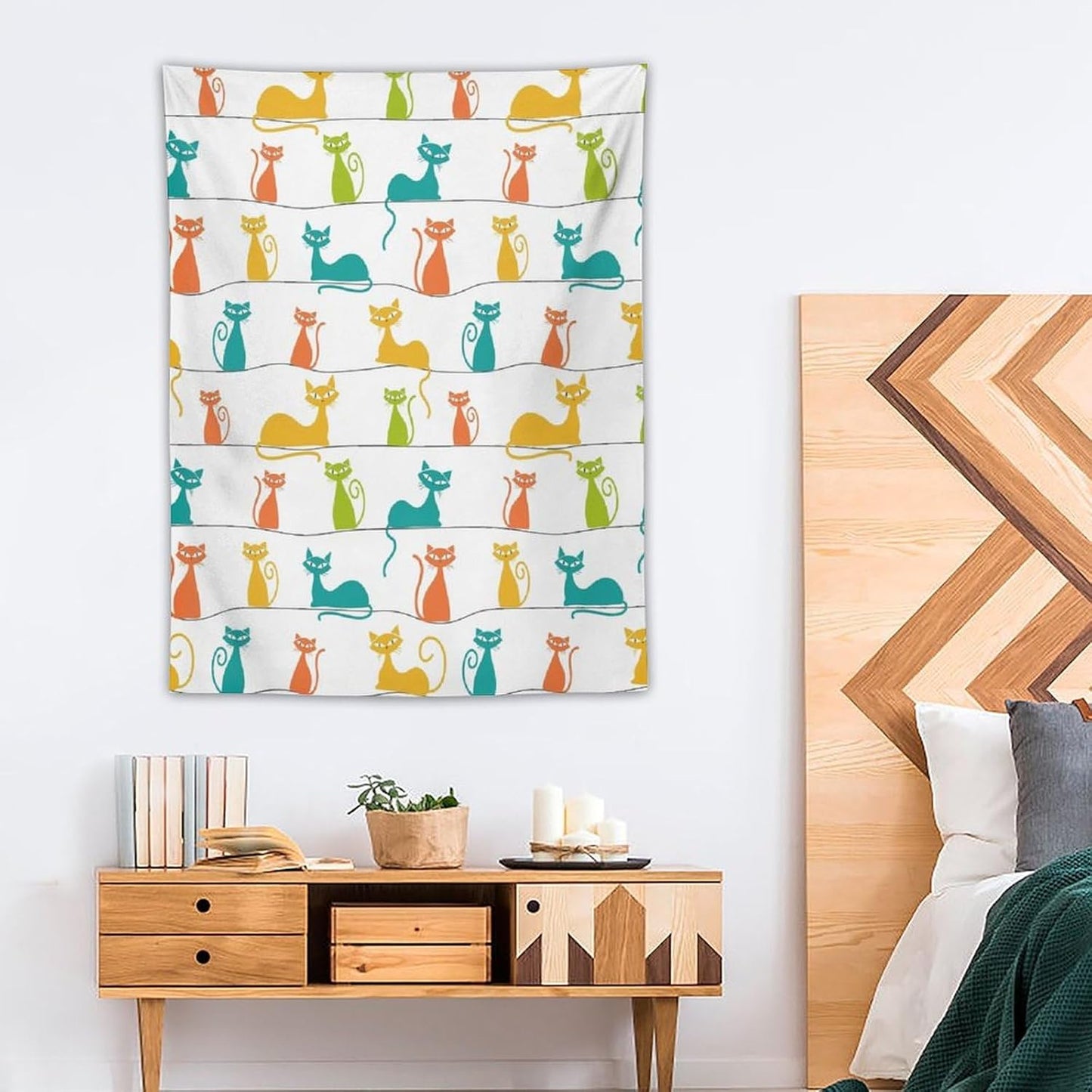 ICMOLYYENLO Boho Medieval Cat Tapestry, Abstract Atomic Starburst Geometric Aesthetic Art Wall Hanging For Bedroom Living Room Dormitory 60x80 Inches