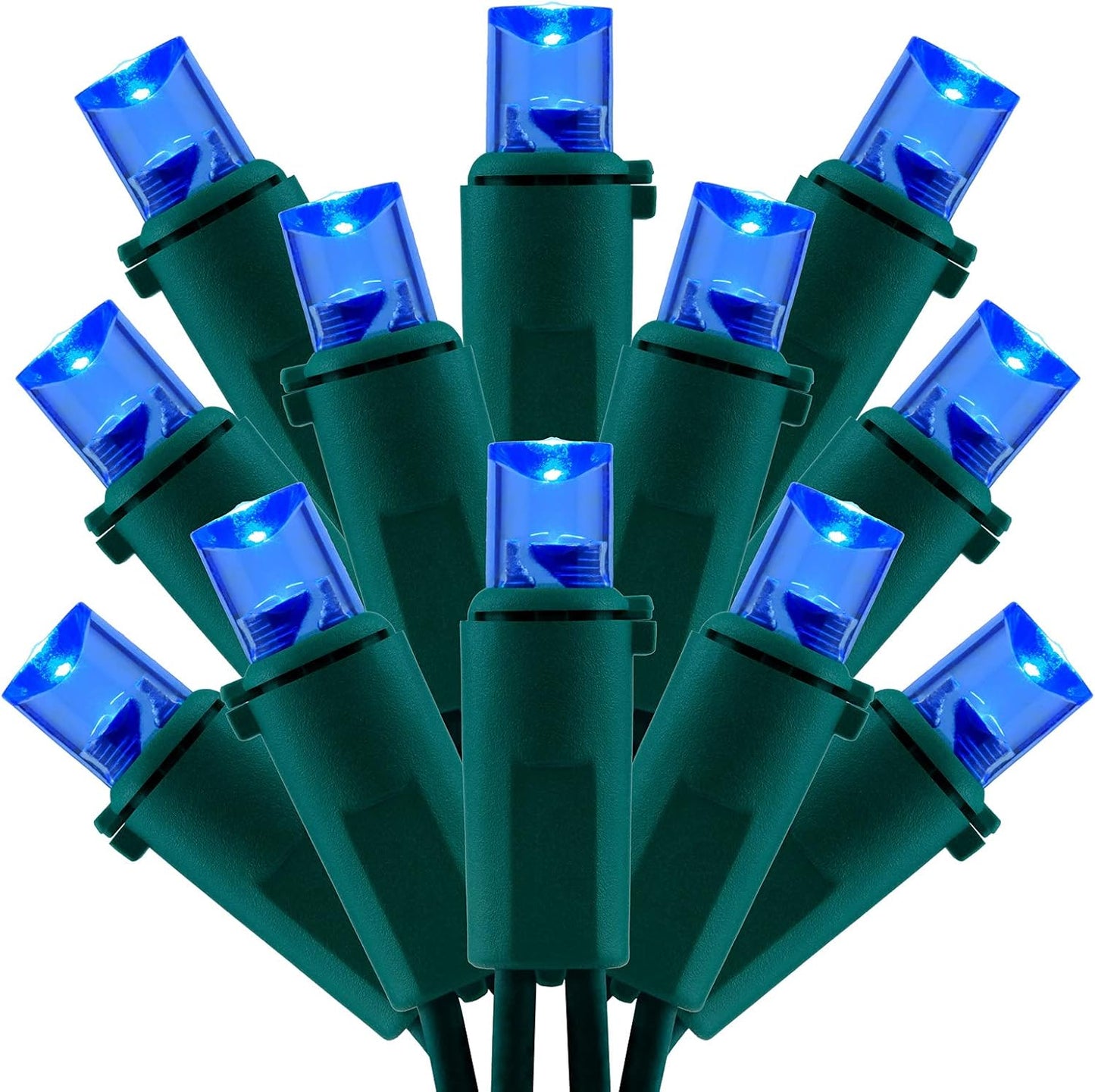 200 Count Blue Wide Angle LED Christmas Lights, 66 ft Green Wire UL Certified Commercial Grade 5mm Holiday String Light Set (Blue)