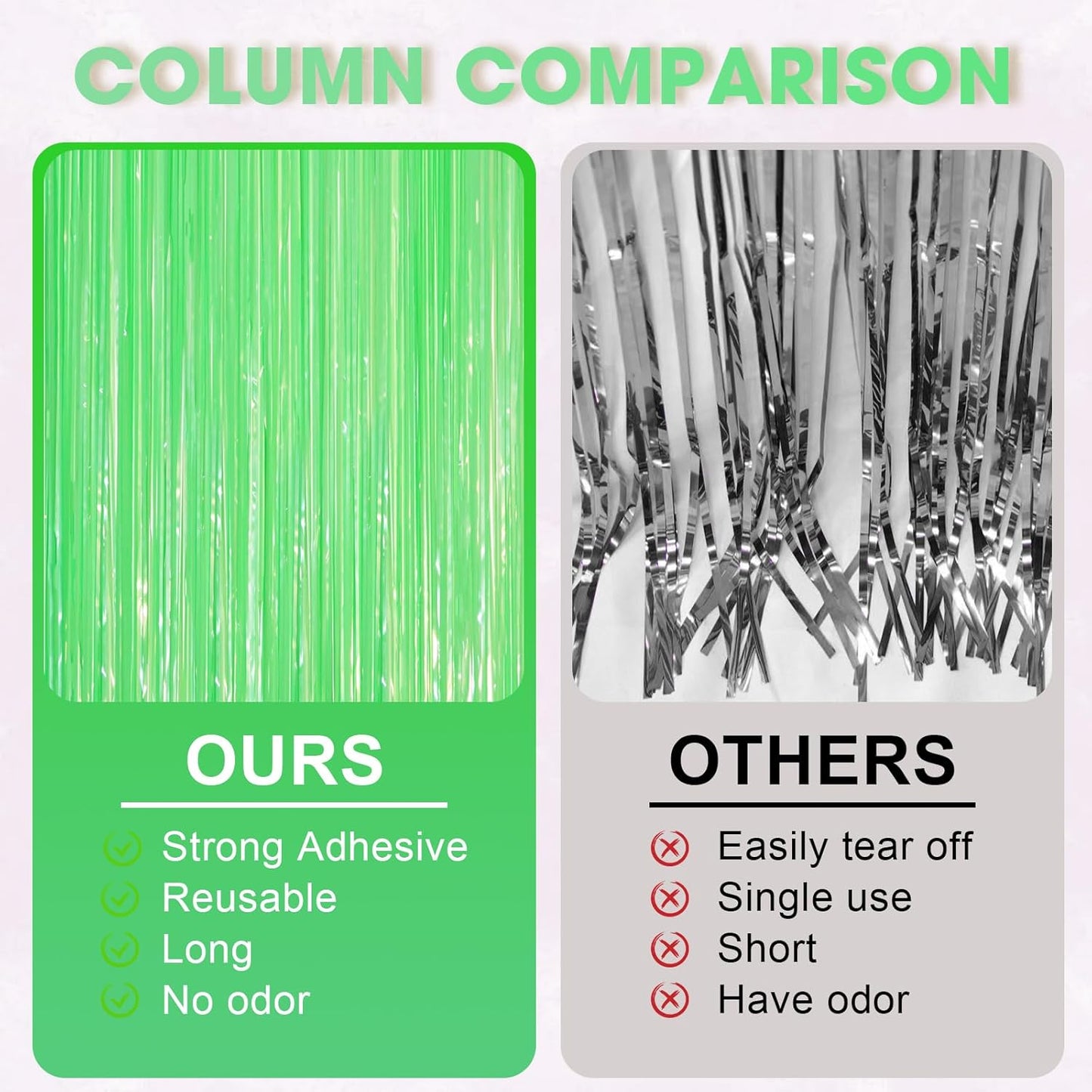 3 Pack 3.3 x 8.2 ft Pastel Green Foil Fringe Backdrop Curtains, Tinsel Streamers Party Decorations, Fringe Backdrop