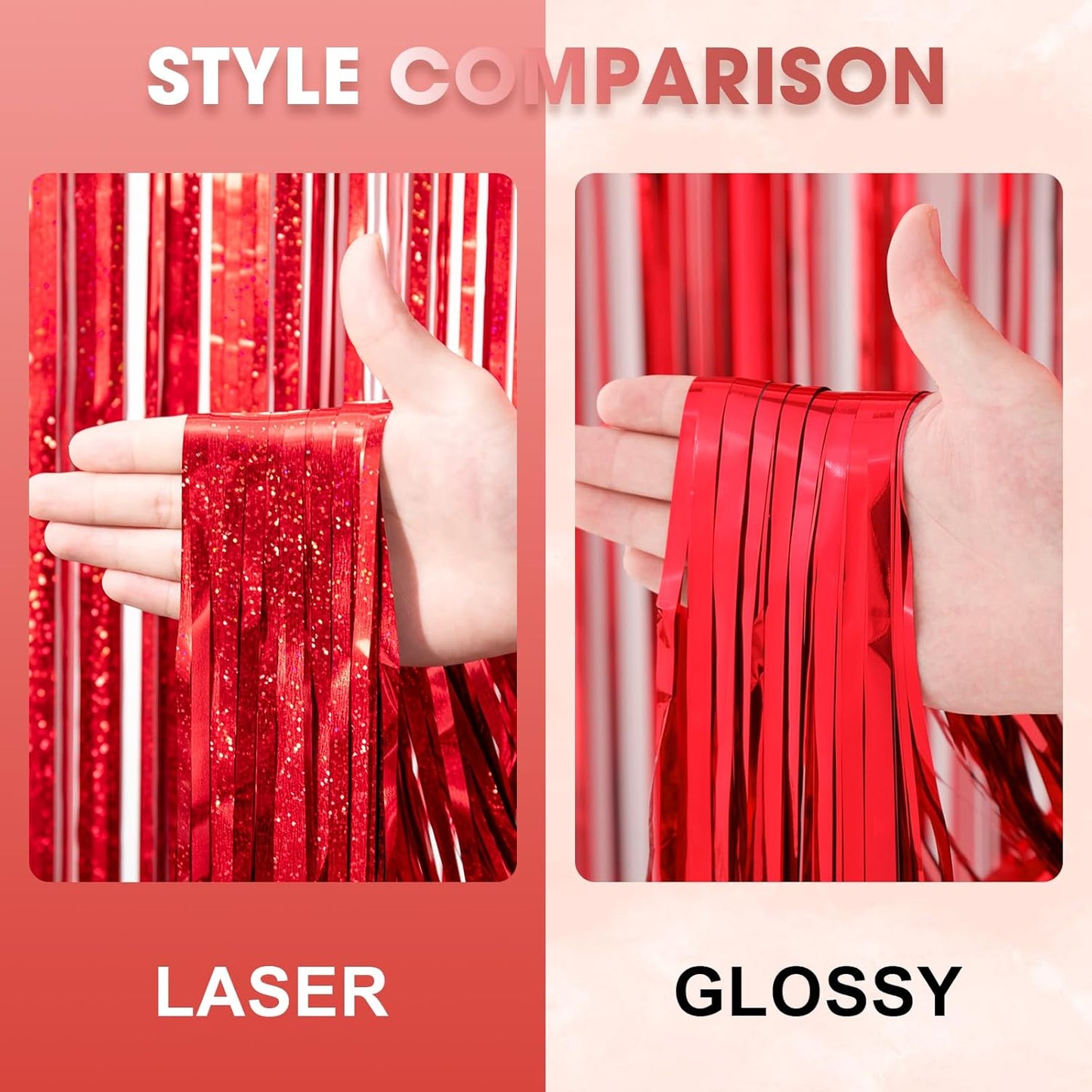 3 Pack 3.3 x 8.2 ft Laser Red Foil Fringe Backdrop Curtains, Tinsel Streamers Birthday Party Decorations, Fringe Backdrop for Graduation, Baby Shower, Gender Reveal, Disco Party
