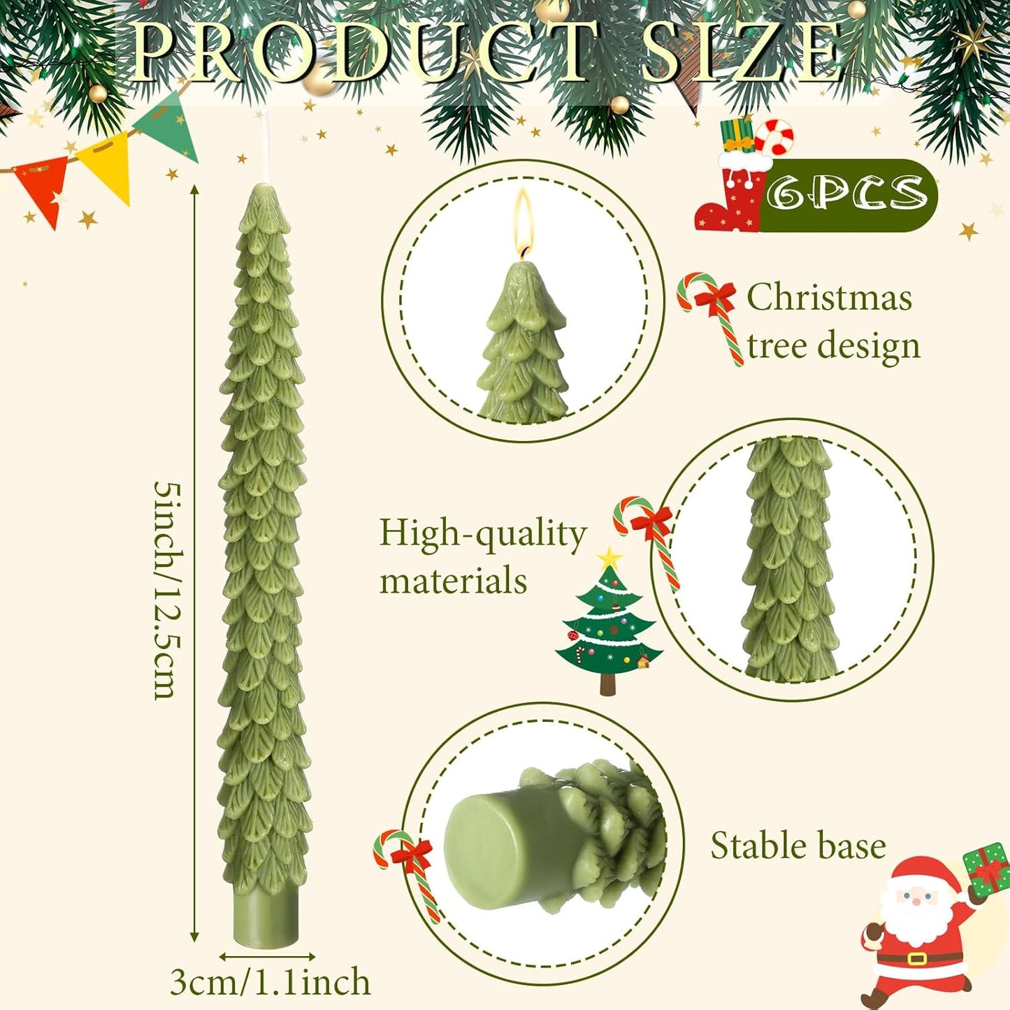 6 Pcs Christmas Tree Shaped Candles Xmas Wax Scented Candles Dark Green Decorative Christmas Tree Gifts for Xmas Eve Winter Holiday Party New Year Bedroom Room Table Decor, Attractive Style