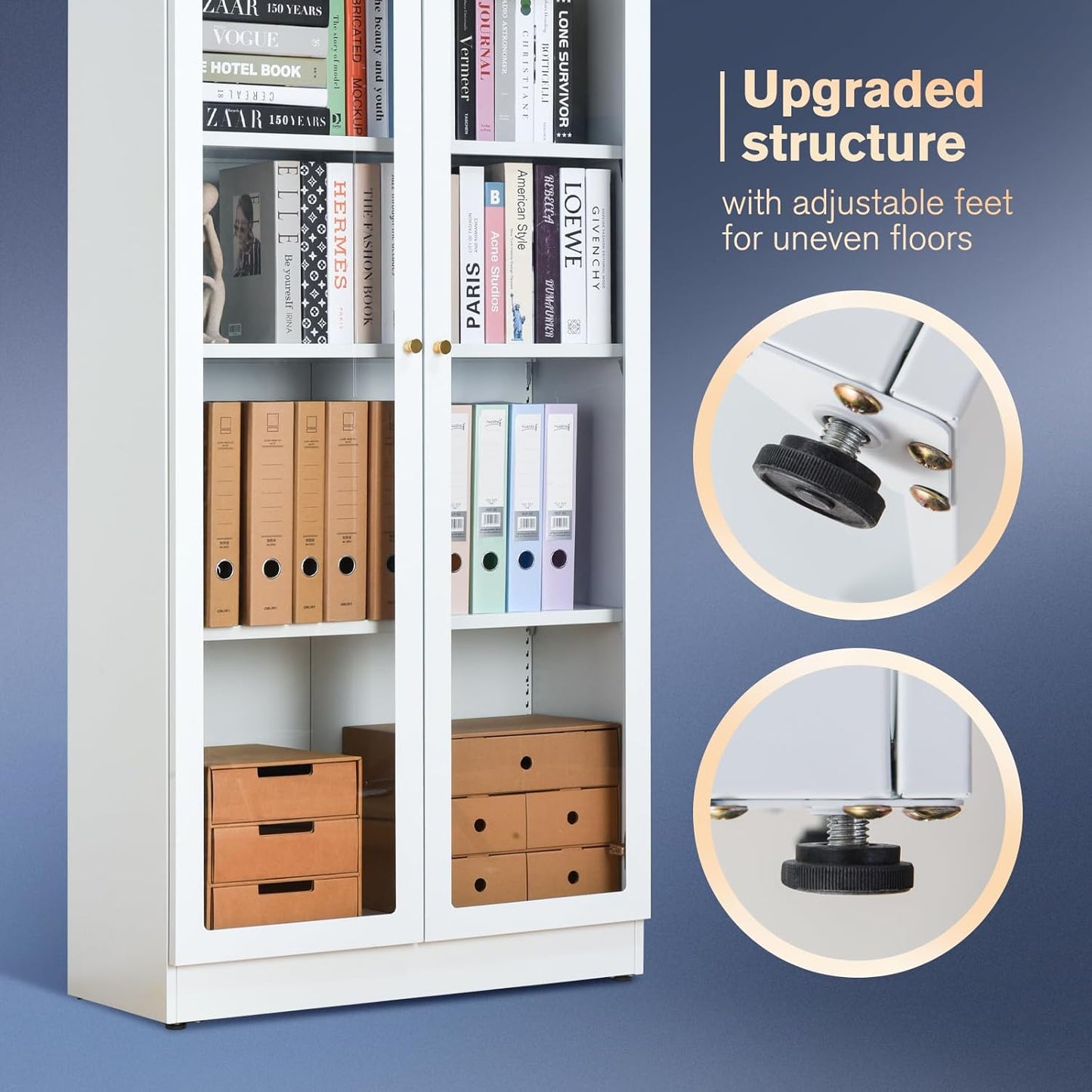 32" Wide Metal Storage Cabinet with Acrylic Doors and 4 Adjustable Shelves, 71" Tall Bookshelf, 5-Tier Freestanding Kitchen Pantry Cabinet with Anti-Tipping for Small Spaces/Kitchen/Living Room