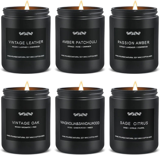 6 Pack Candles for Home Scented Aromatherapy Candles Gifts Set for Mens, Men Candle Set, 42 oz 300 Hour Long Lasting Candles, Gifts for Men, Birthday, Anniversary Present