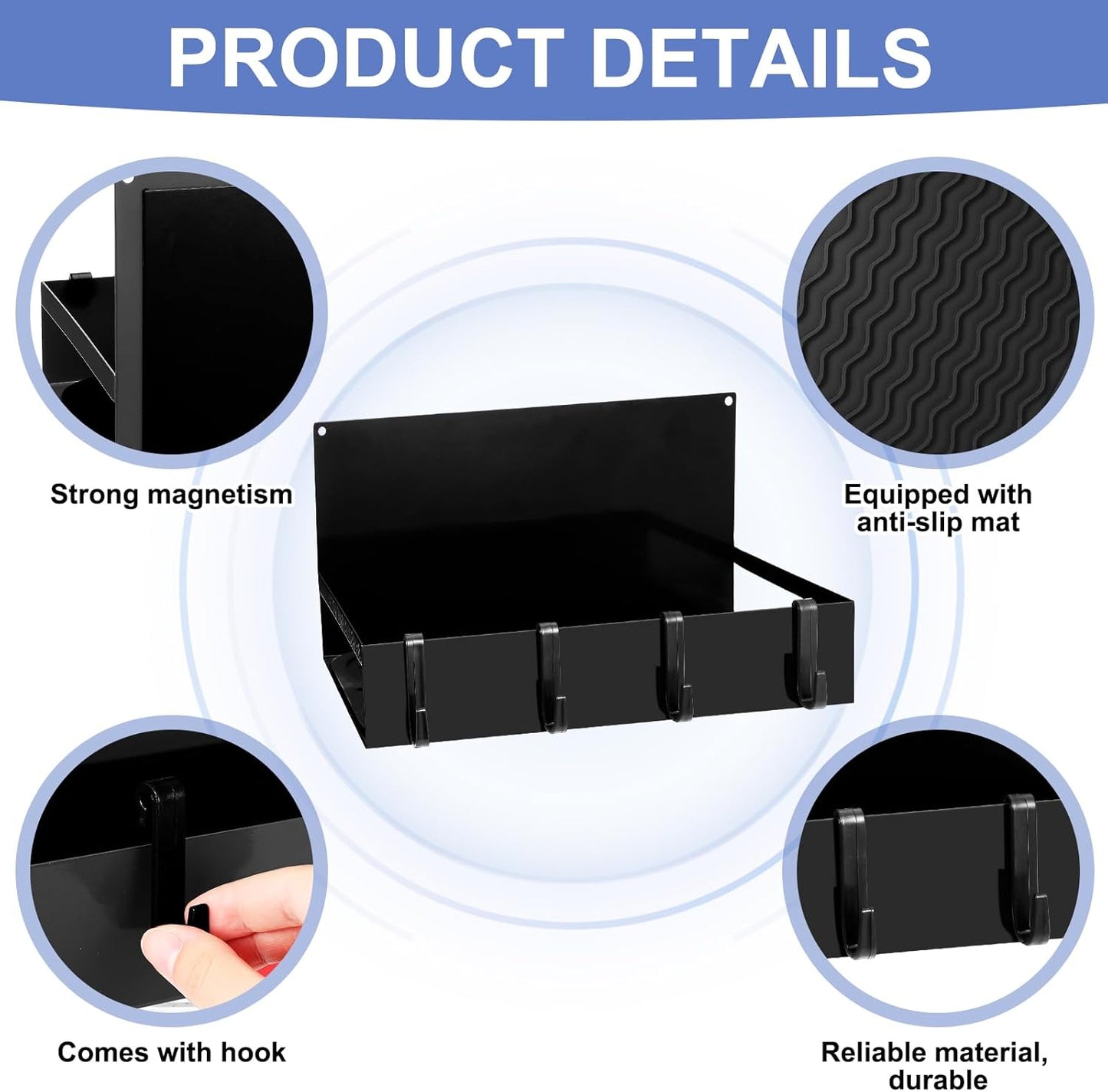 3 Pack Magnet Garage Organizer Magnetic Spice Rack for Refrigerator 20 lb Capacity Shelf Hanging Heavy Duty Magnetic Fridge Side for Organize Garage Tools(Black)