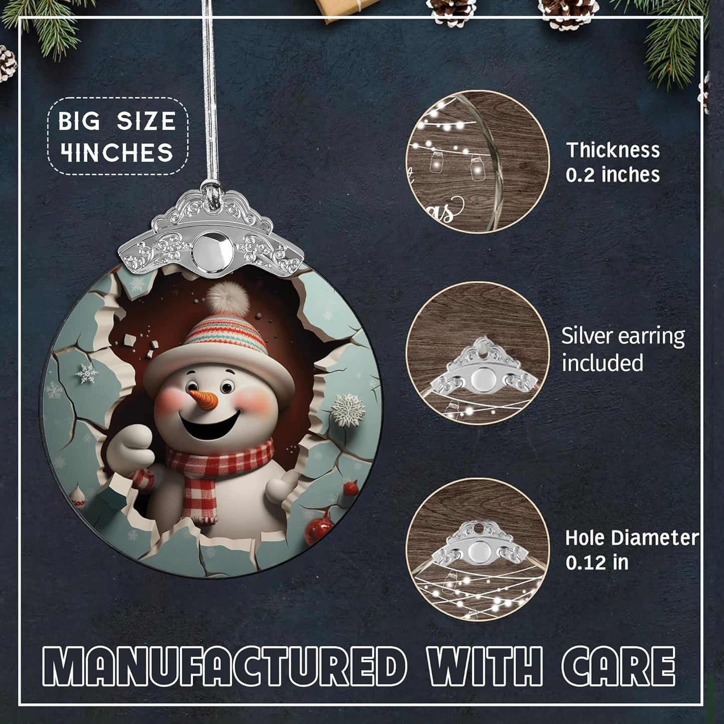 2025 Christmas Ornament, Christmas Tree 4 Inch Acrylic Ornament Art, Christmas Ornaments, Ornaments, Christmas Tree Ornaments, Ornaments for Tree (Cute Snowman)