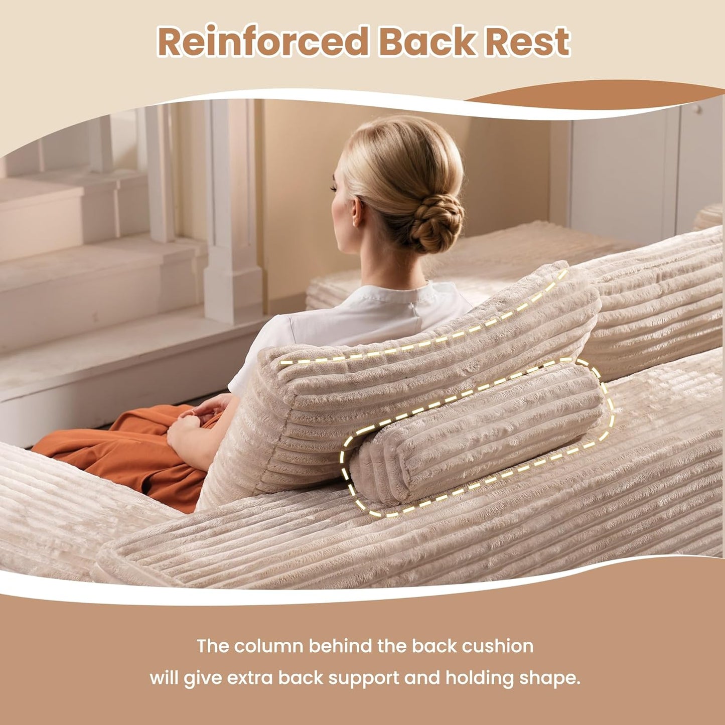 HOOOWOOO Cloud Sectional Couches for Living Room,Modular Sectional Sofa No Assembly,Plush Corduroy Large Floor Couch Furniture Set with Deep Seat Left Chaise L Shape(Beige)