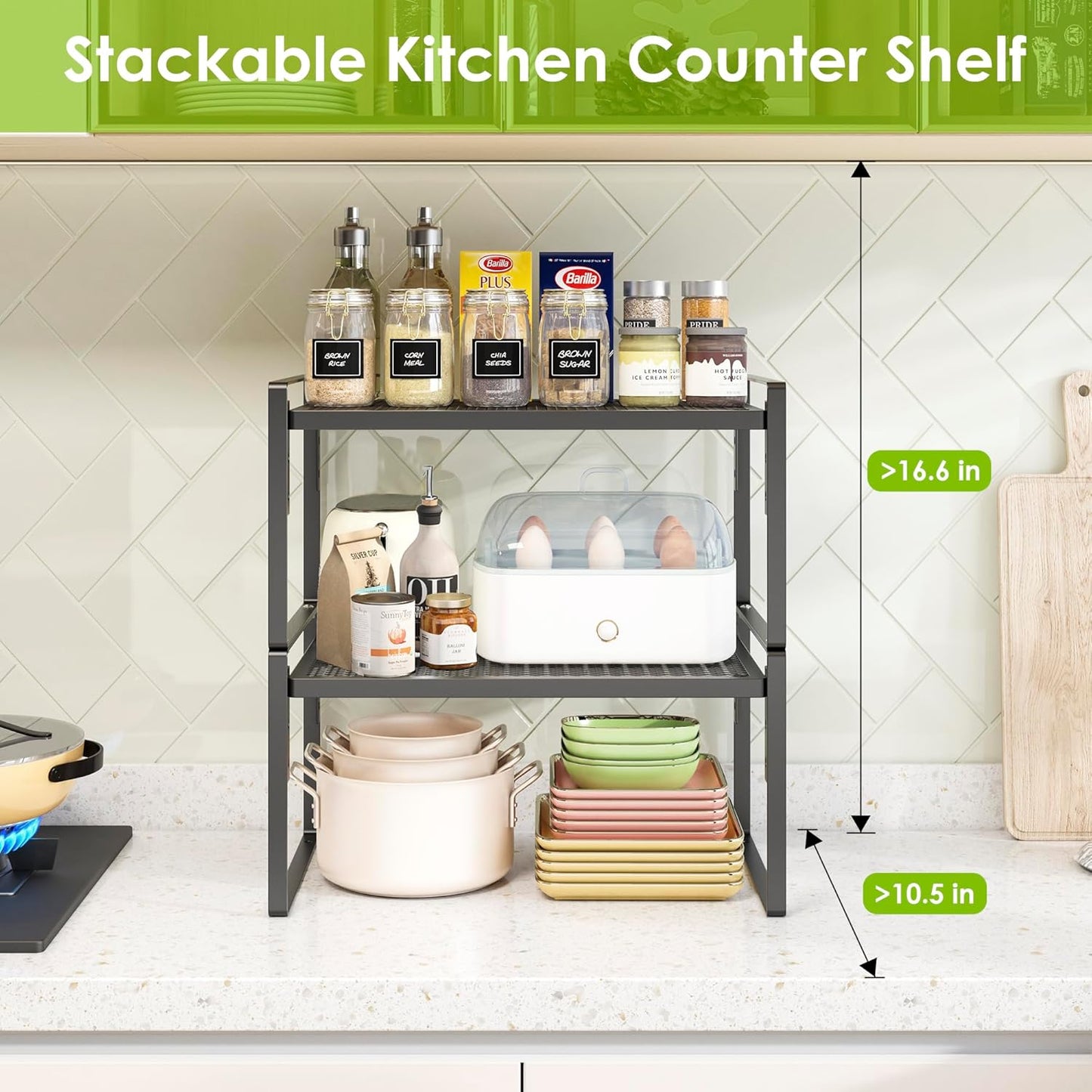 2 Pack Kitchen Countertop Organizer, Stackable Cabinet Shelf Organizer, 2 Tier Adjustable Kitchen Counter Shelves Riser For Pantry Cupboard Bathroom Organization And Storage, Desk Shelf,Spice Rack