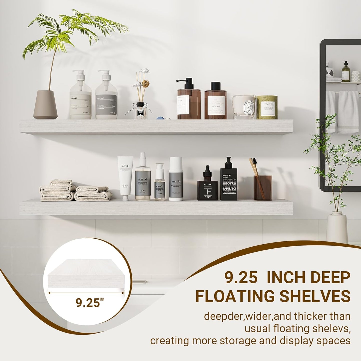 36 Inch Floating Shelves, 36"x9.25"x1.5" Inch Deep Floating Shelves for Wall, Wooden Shelves for Bathroom, Bedroom, Living Room, Cream White Oak