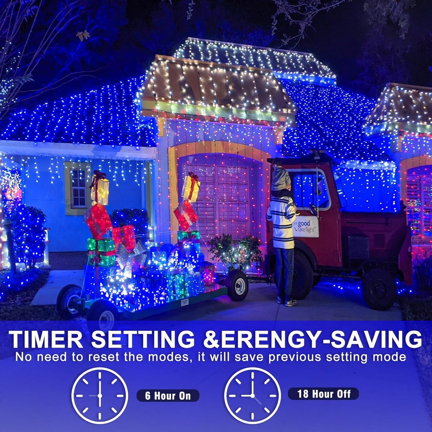 120 LED Blue Christmas Lights Outdoor, 40ft Clear Wire Blue String Lights 8 Modes, Plug in Waterproof Fairy String Light for Indoor Christmas Tree Bedroom Decorations