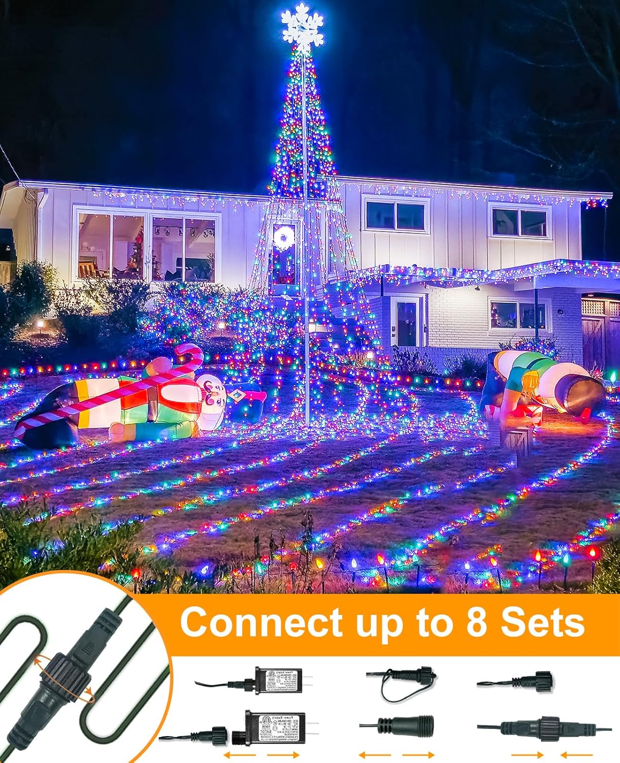 40FT 120 LED Christmas Lights Outdoor, Green Wire Christmas Tree Lights with 8 Modes & Waterproof, Connectable Plug in String Light for Indoor Bedroom Yard Party Wedding Decorations, Multicolor